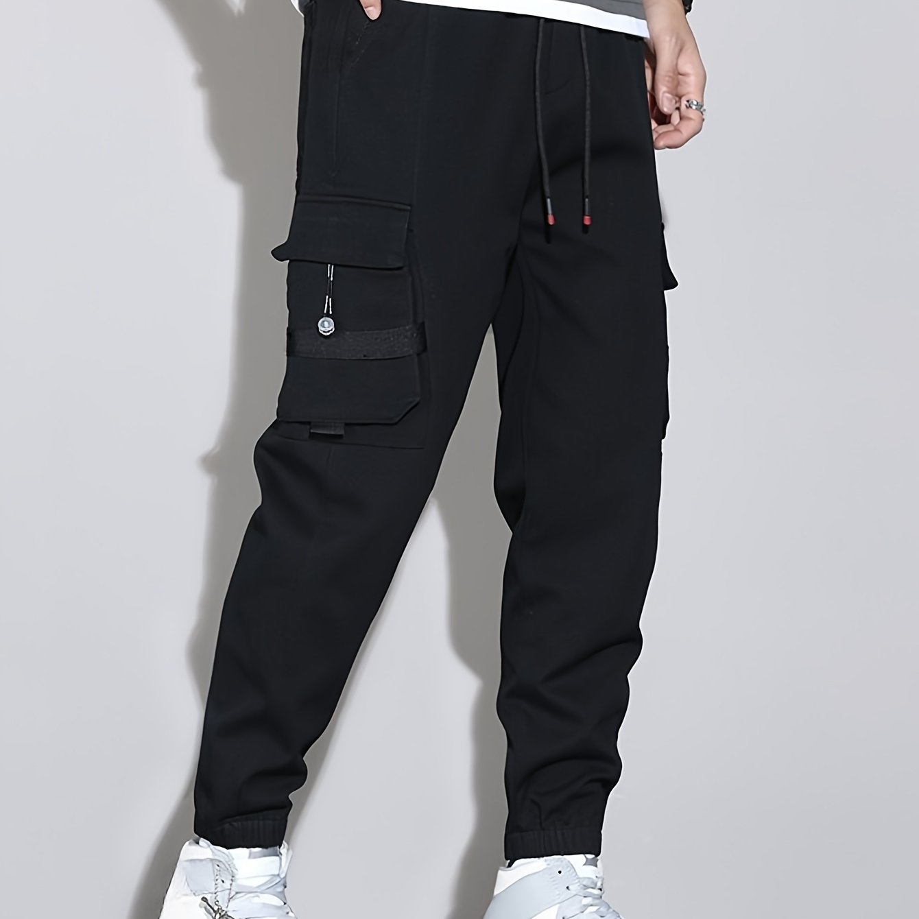 TEMU Shule Shui Men's Multi-pocket Drawstring Slim Fit Cargo Pants, Versatile Casual Sport Pants For Spring And Autumn