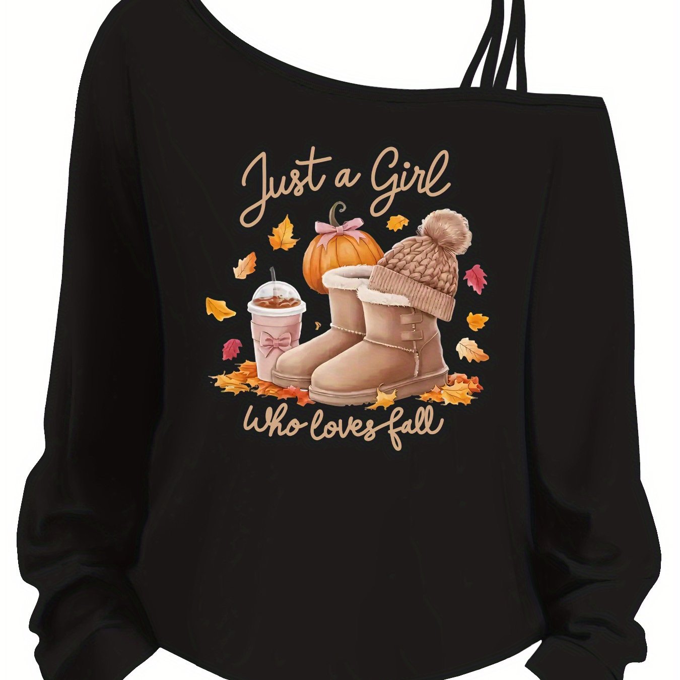 TEMU Beautiful New Plus-size Women's Autumn And Winter Clothing For Thanksgiving And Halloween. Just A Who Fall, Pumpkins, Falling Leaves, And Milk