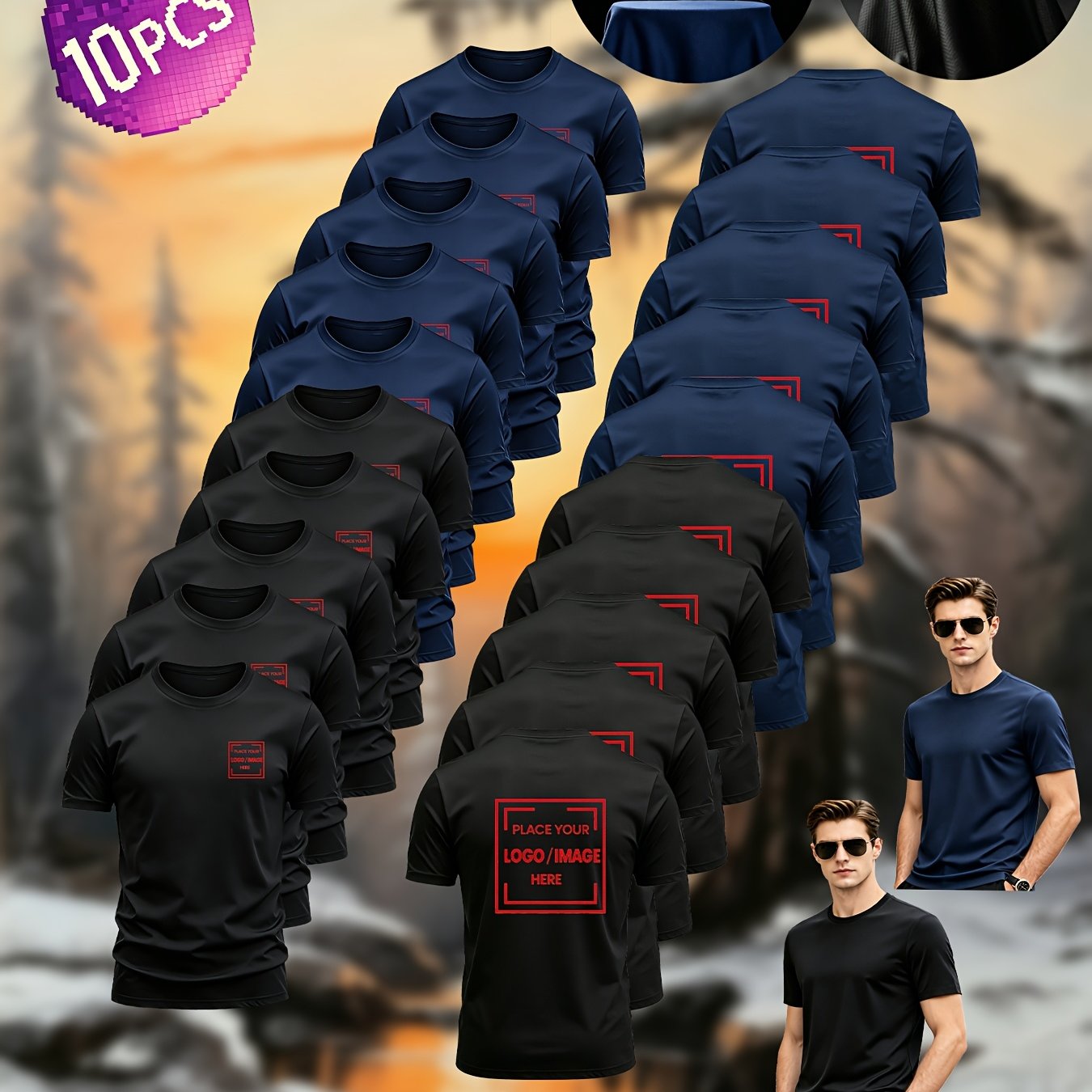TEMU Men's Summer 10pcs Customizable Double-sided Front And Back Logo Print Short-sleeve T-shirts, Corporate Team Building / Christmas / Thanksgiving
