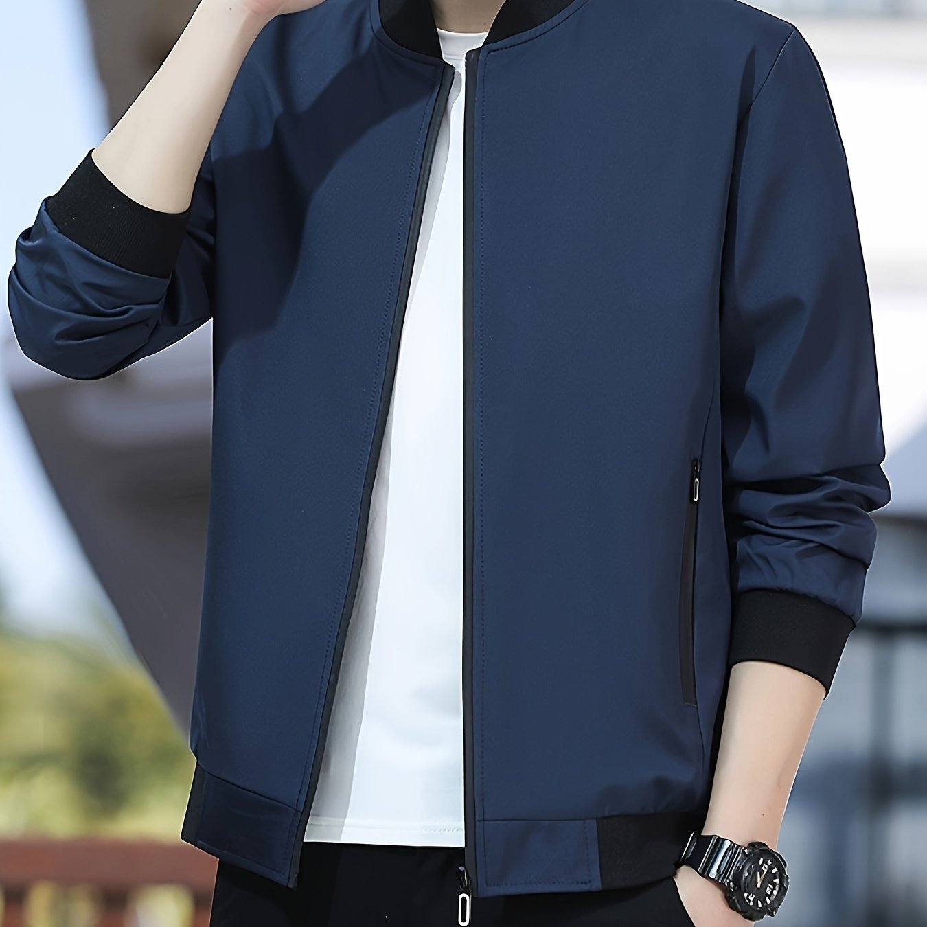 TEMU Spring Creek Autumn 2305 Men's Jacket: Casual Sporty Stand Collar Zip-up Top With Pockets For Spring And Fall, Spring Jacket, Everyday Top,