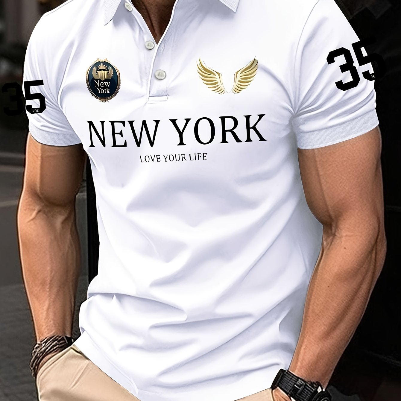 E-shop Herren atmungsaktives Kurzarm-Polohemd, reguläre Passform, legäre Sommerkleidung, maschinenwaschbar, klassisches Knopfdesign, vielseitiges