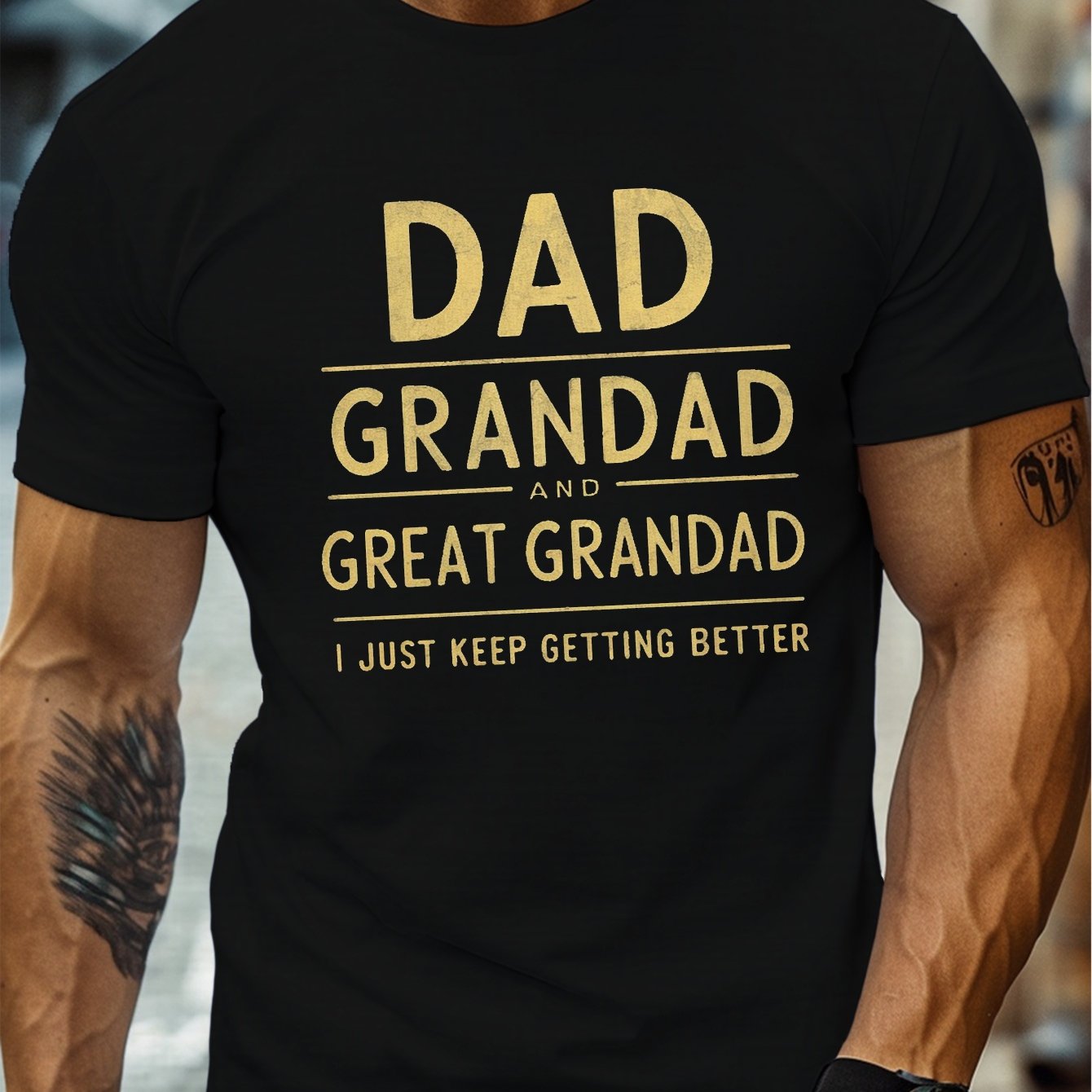 TEMU Family Generations Dad Grandad Great Grandad Men's Casual Neck Short Sleeve T-shirt For Summer, Plus Size