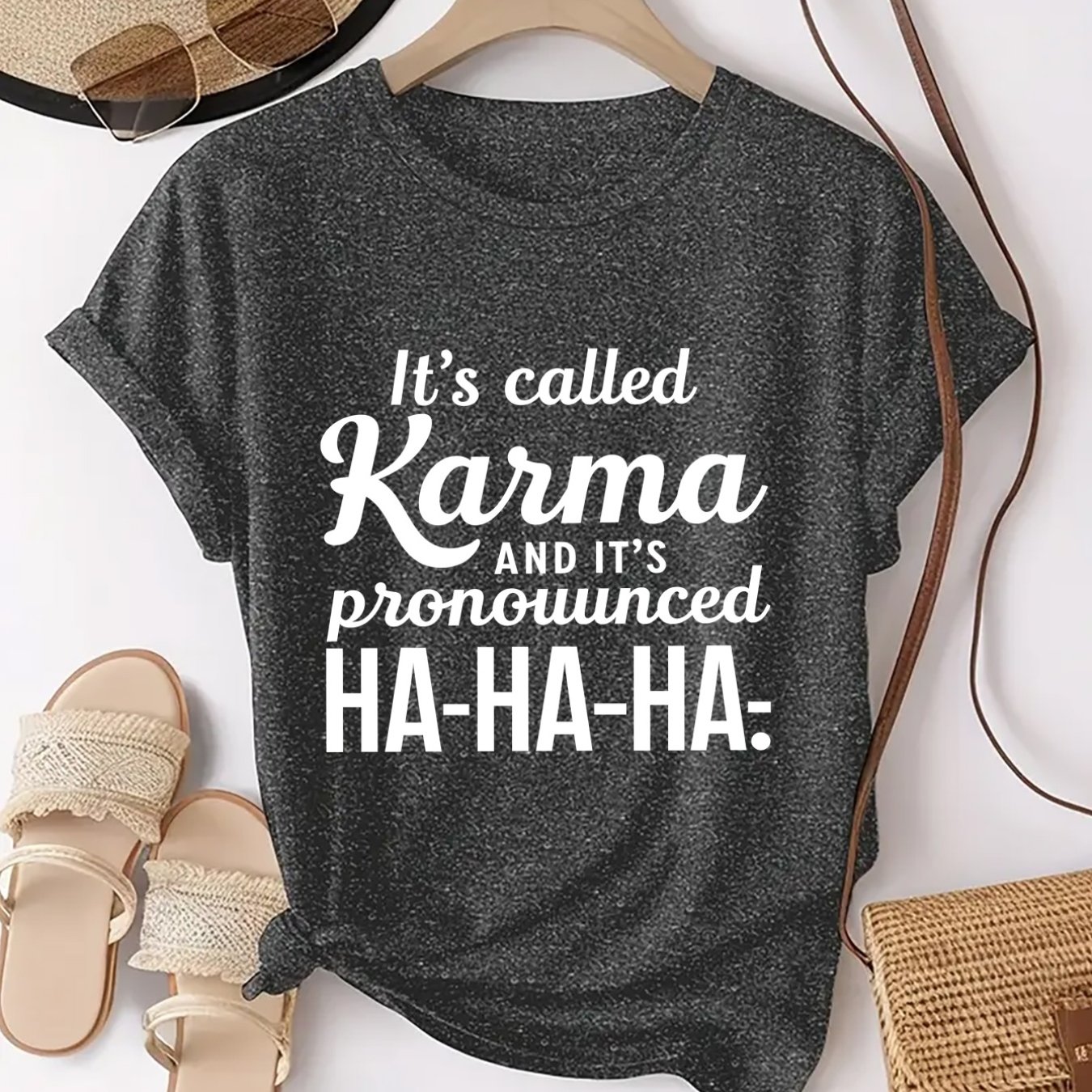 TEMU Karma -ha Design Individual Pattern Neck Short Sleeve Fashion Sports Spicy T-shirt Women's Comfortable Top