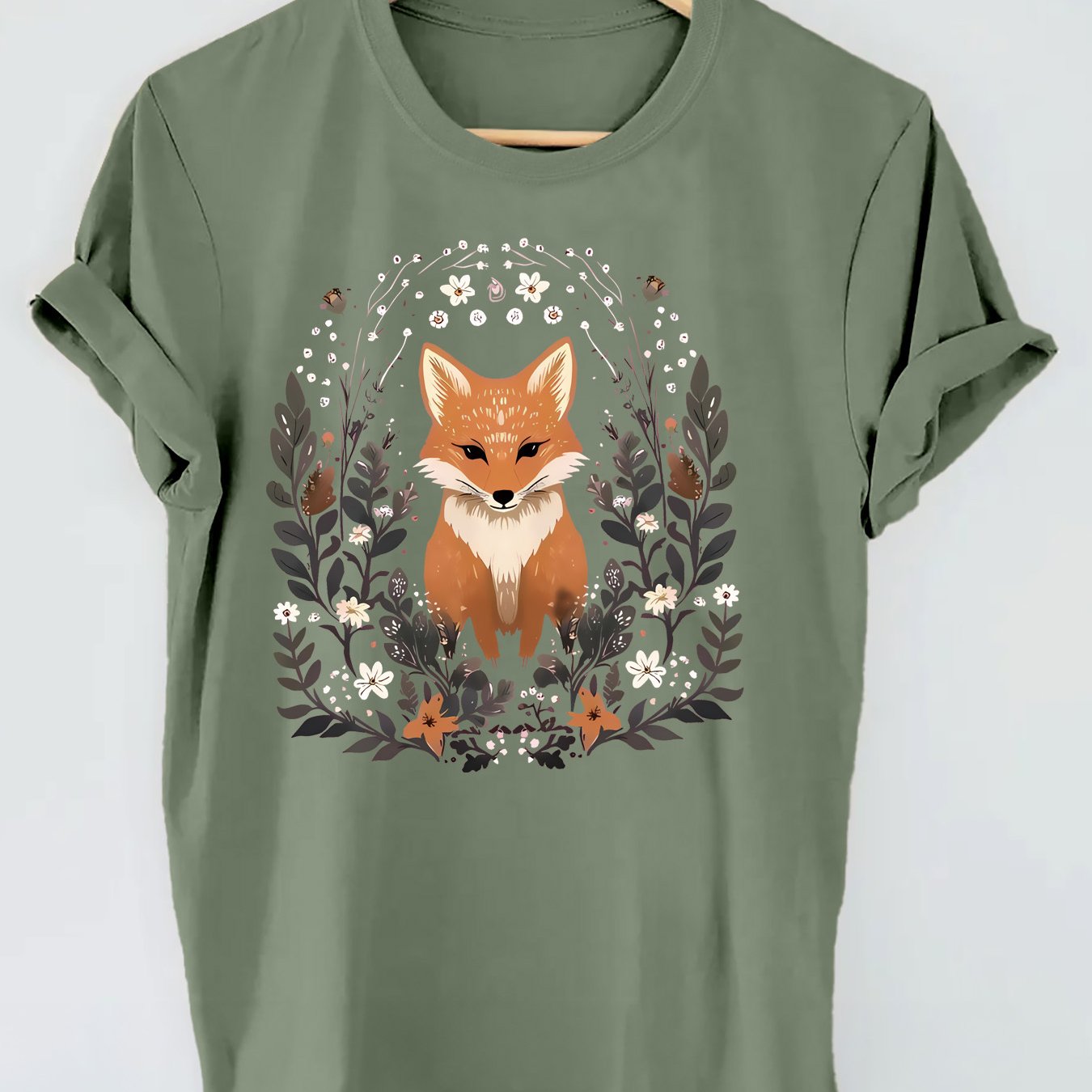 Short-sleeved Round-neck T-shirt With A Floral Fox Print