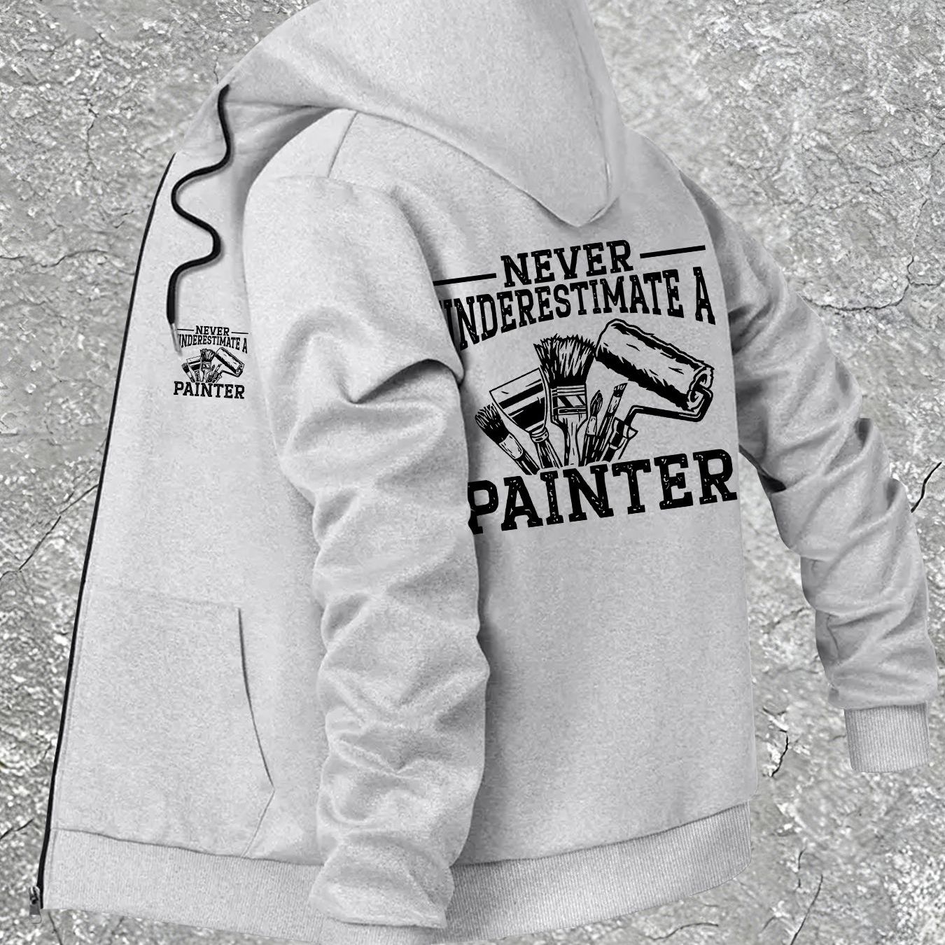 TEMU Men's Trendy Spring/autumn Hooded Jacket With Painter's Tools Pattern, Versatile Business Baseball Jacket Top, Hooded Outerwear Jacket