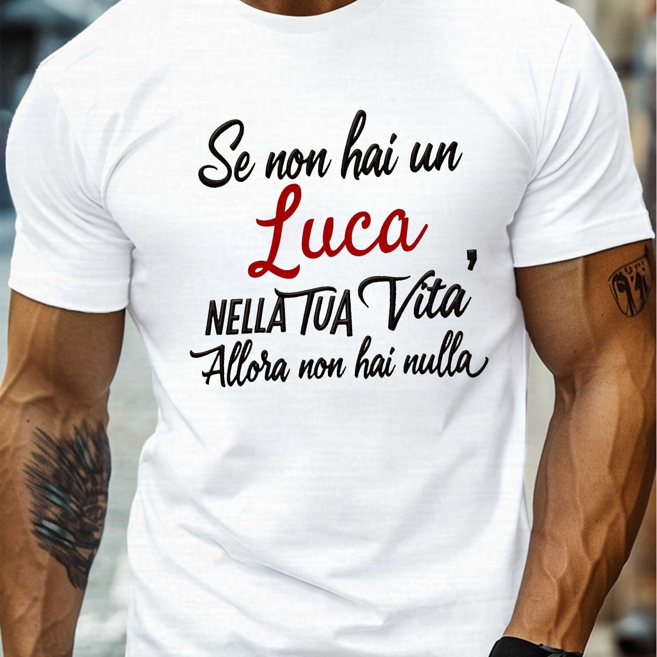 TEMU Luca Name Minimalist Art Print, Men's Round Crew Neck Short Sleeve Tee, Casual T-shirtcasual Comfy Lightweight Top For Summer