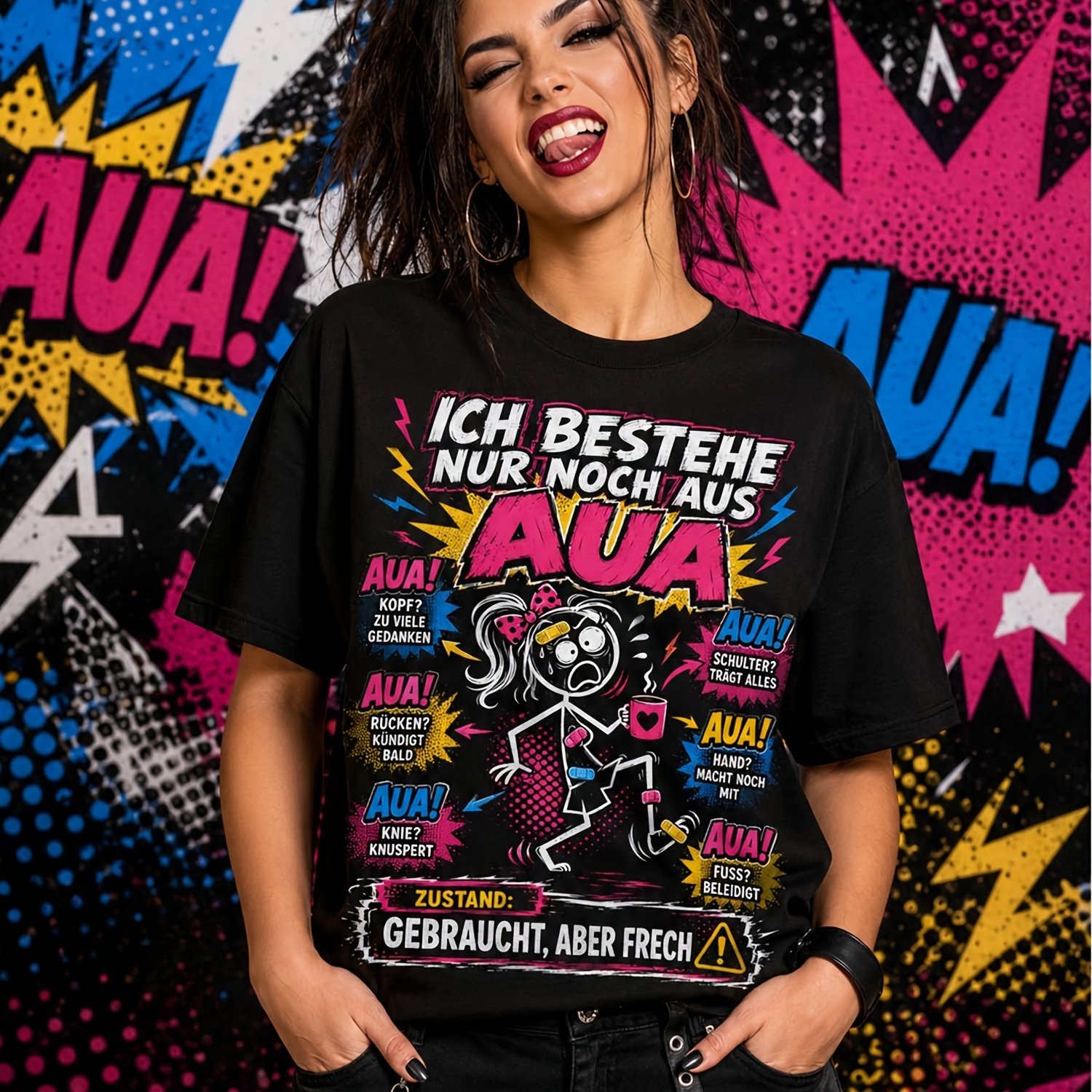 Image of I Of Aua Cartoon Graphic Women Loose T-shirt Casual Short Sleeve Style Daily Wear Tee Festival Gift