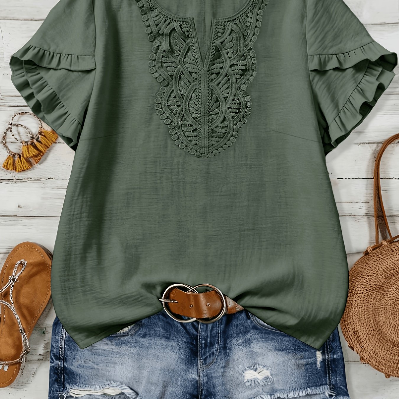 TEMU Plus Size - Sommer Neues Damen Kurzarm Shirt in Unifarben, lockeres, lässiges Damenoberteil in großen Größen