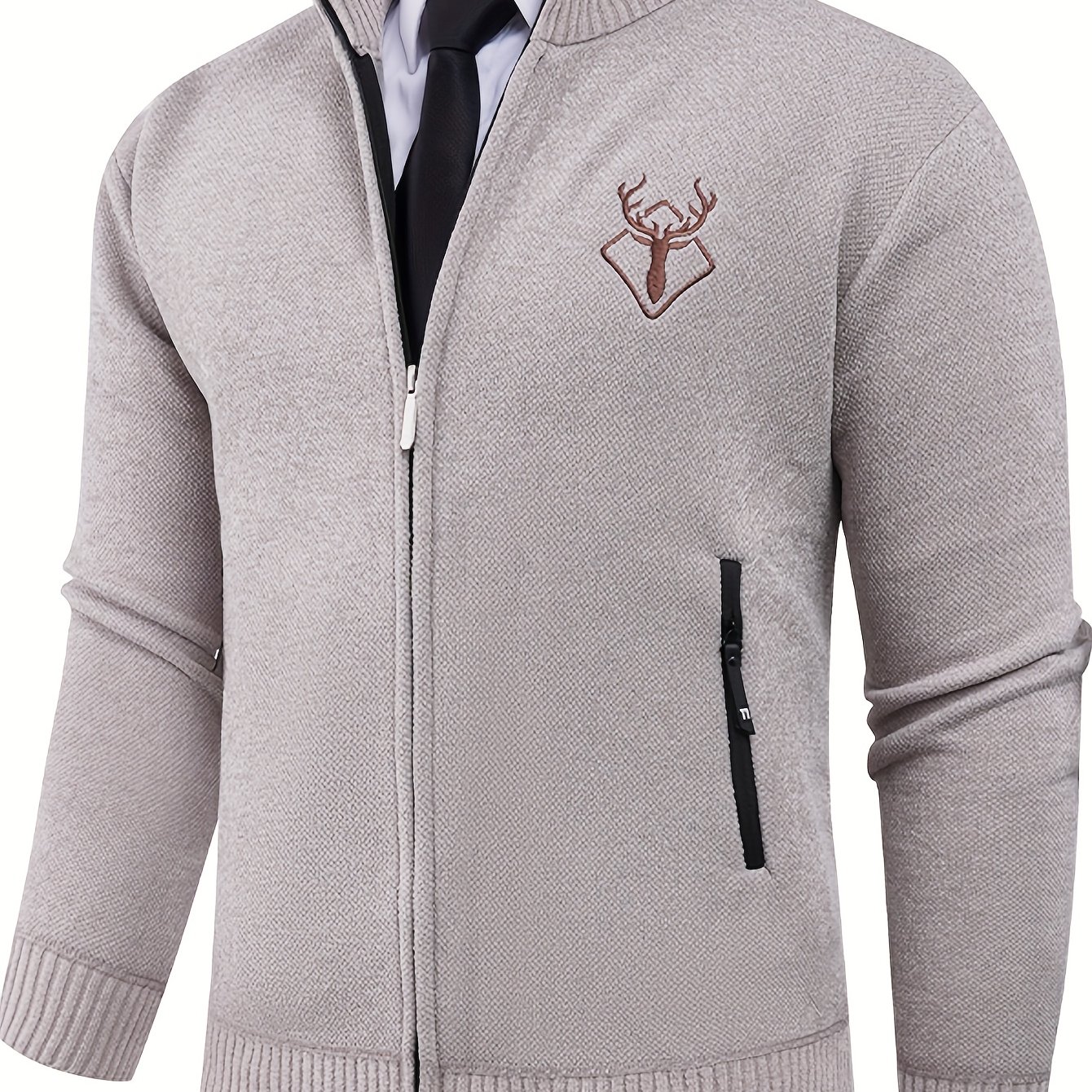 TEMU Solid Color Men's Autumn/winter New Long Zipper Stand Collar Cardigan, Fashion Trendy Business Casual Versatile Thickened Warm Long Sleeve