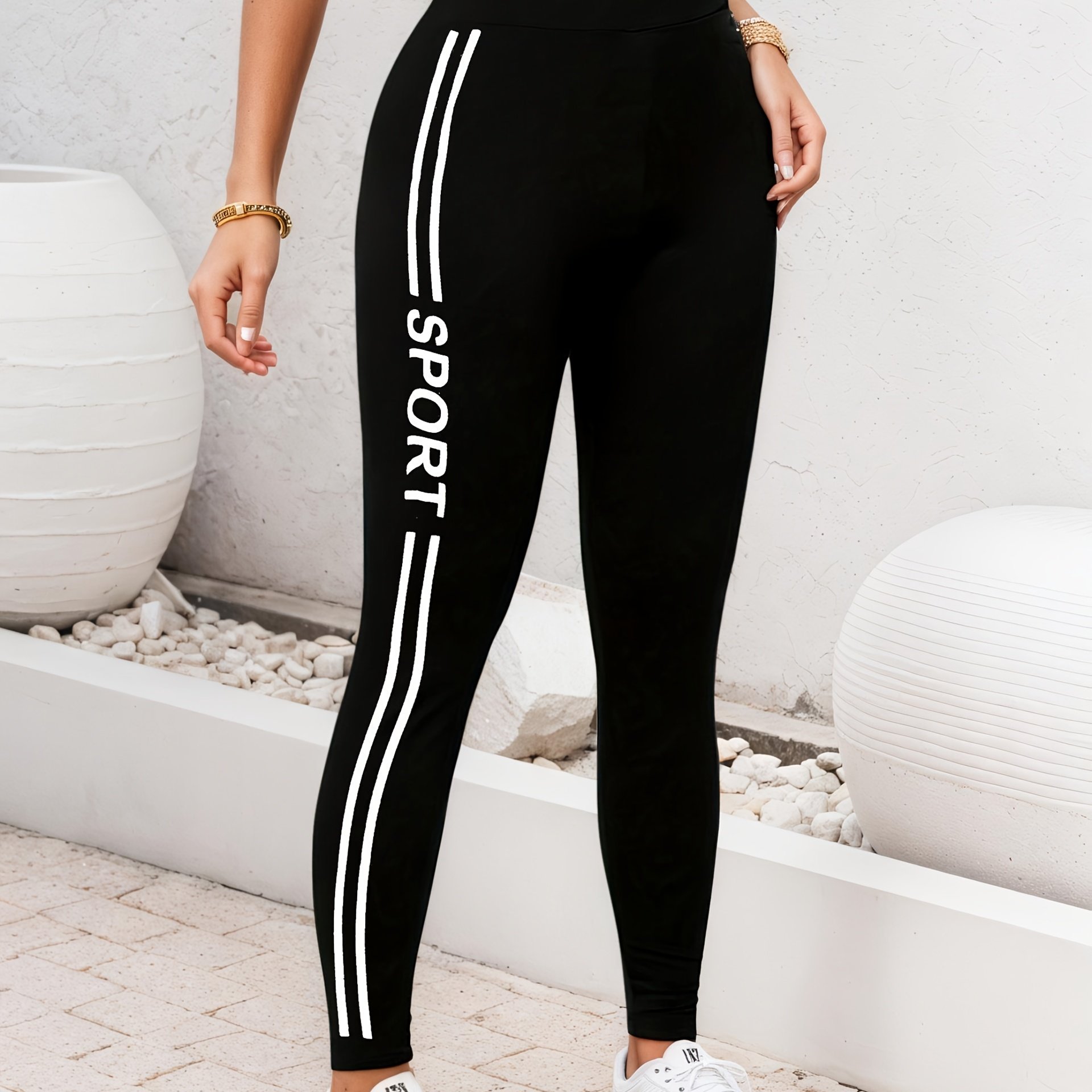 E-shop 1 Stück Damen Ganzjahres Schwarze Hochelastische Hosen Lässige Mode Leggings Alltagskleidung