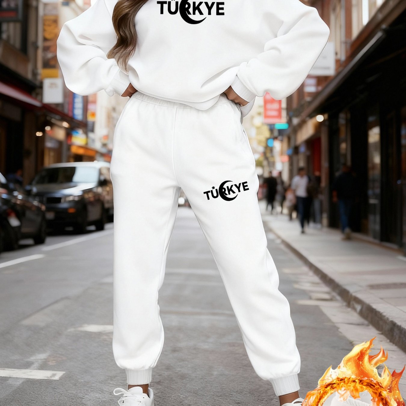 TEMU Turkish Star And Moon Print Two-piece Casual Sweatshirt And Jogger Set