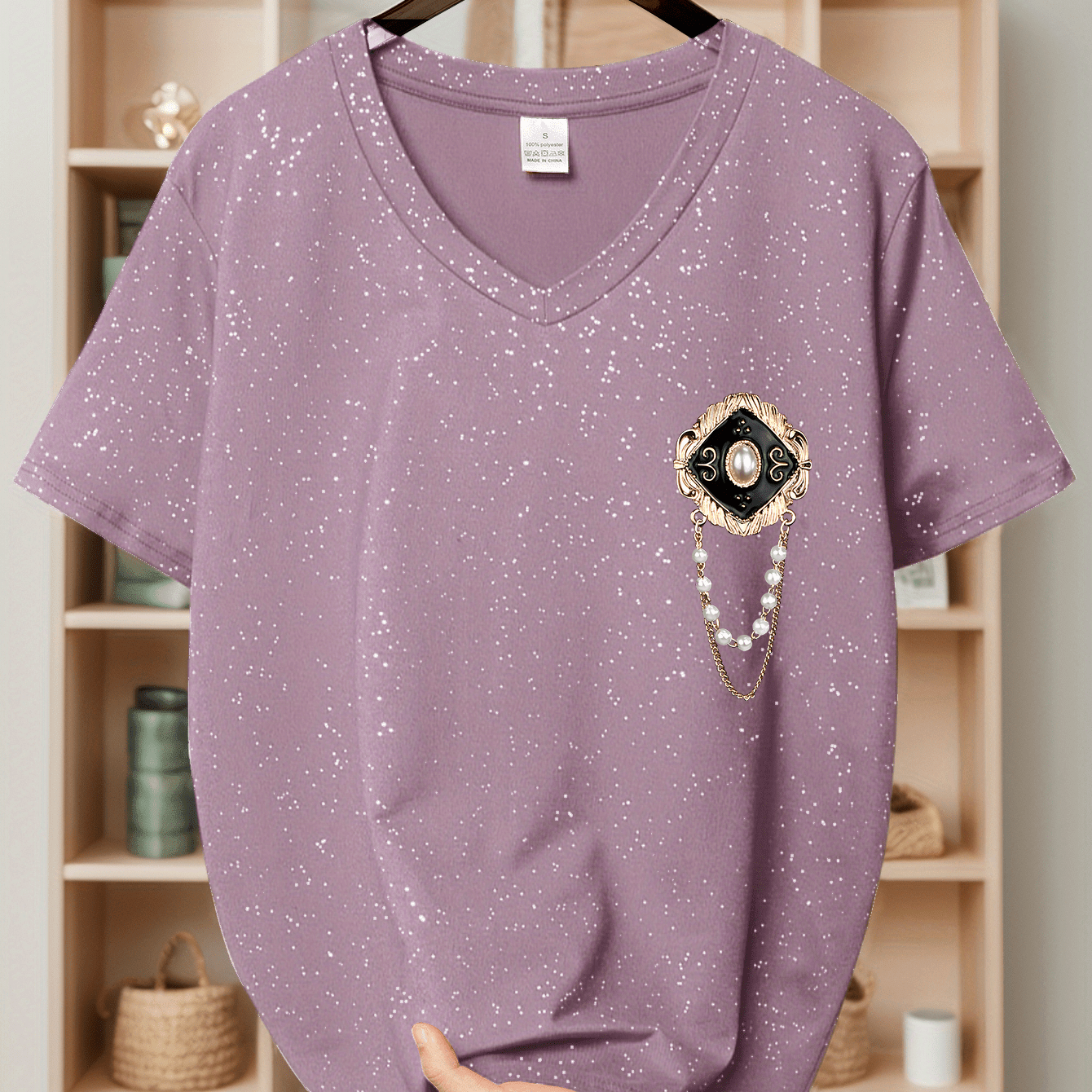 TEMU Spring-summer New Fashionable Sports Trendy Women's Starfish Short Sleeve V-neck T-shirt Versatile Brand Tee