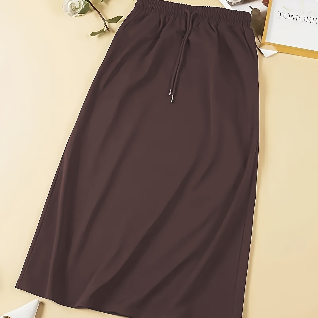 TEMU Solid Color Drawstring Waist Loose Skirt, Casual Midi Skirt For Summer, Women's Clothing