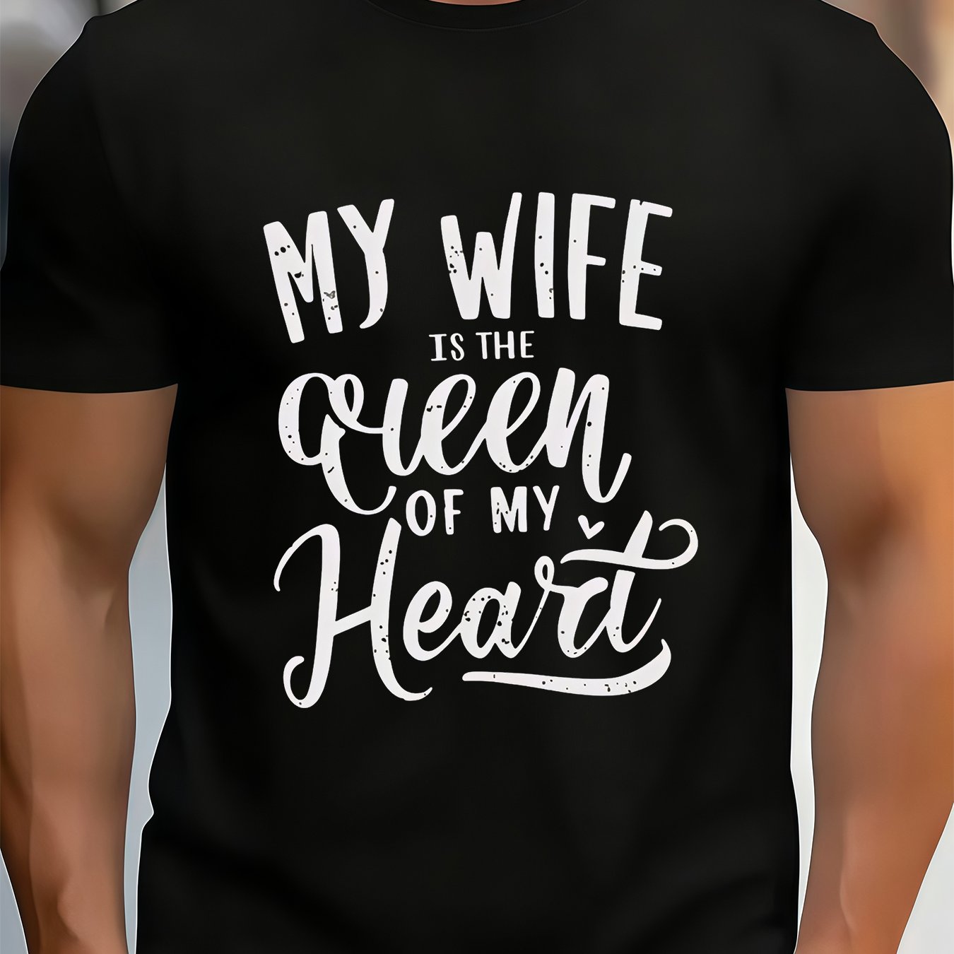 TEMU Men's 'my Wife Is Of My Heart' Graphic T-shirt - Romantic And Stylish, Soft And Breathable, 100% Polyester Fiber, Crew Neck, Short Sleeve Summer