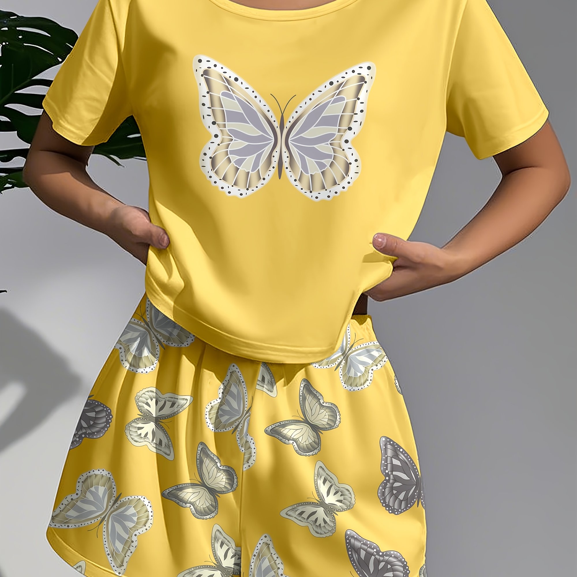 Women's Pajamas Casual Loose Theme Sleepwear Set, Exquisite Printed Pattern Decoration, Soft And Loose Short Sleeves With Adjustable Shorts, Machine Washable Or Dry , Of Pajama