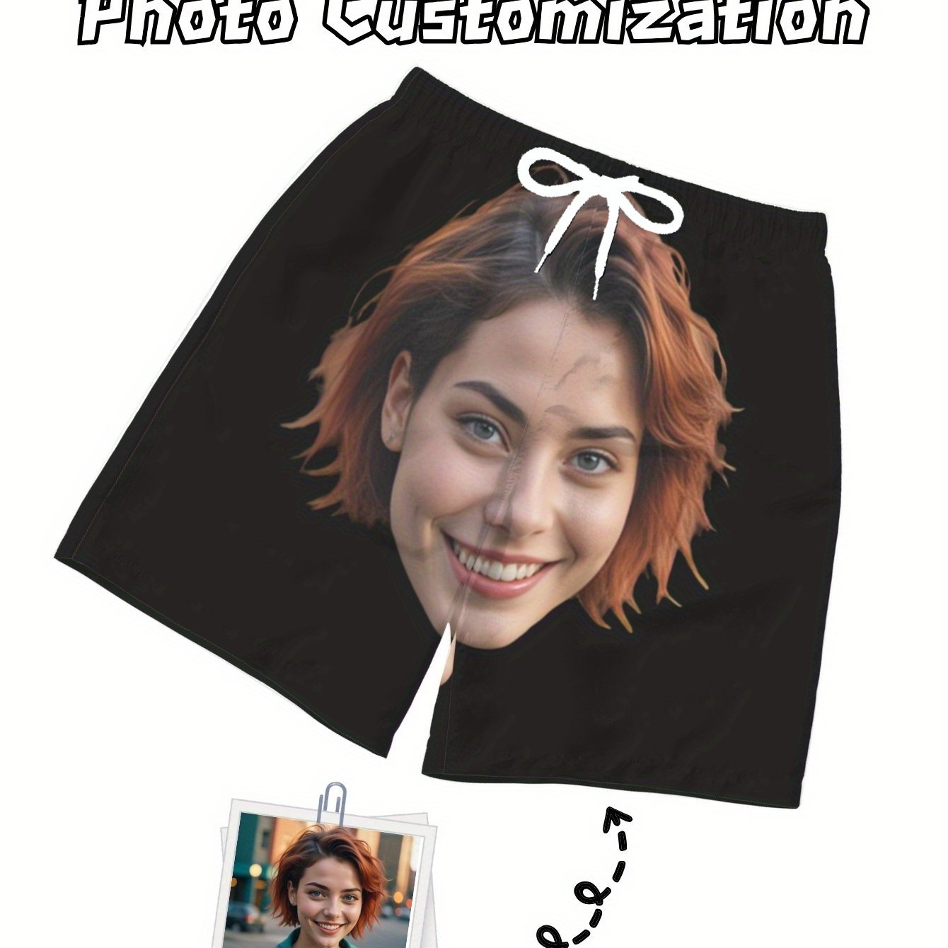 TEMU Custom Men's Beach Shorts - Casual Swim Trunks With Drawstring Waistband, Photo Print, Fun Birthday Gift For Boyfriend Or Lover Swimming Pool