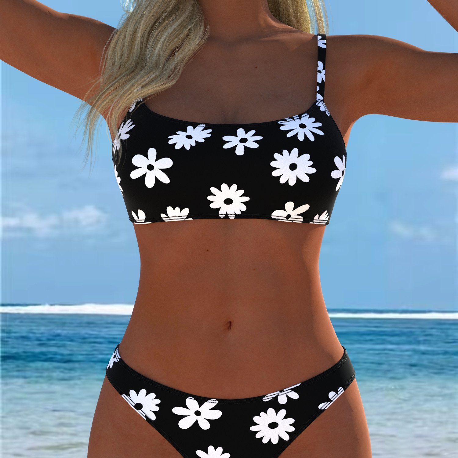 Women's Fashion Swimsuit Split Small Floral Print Two-piece Bikini Set