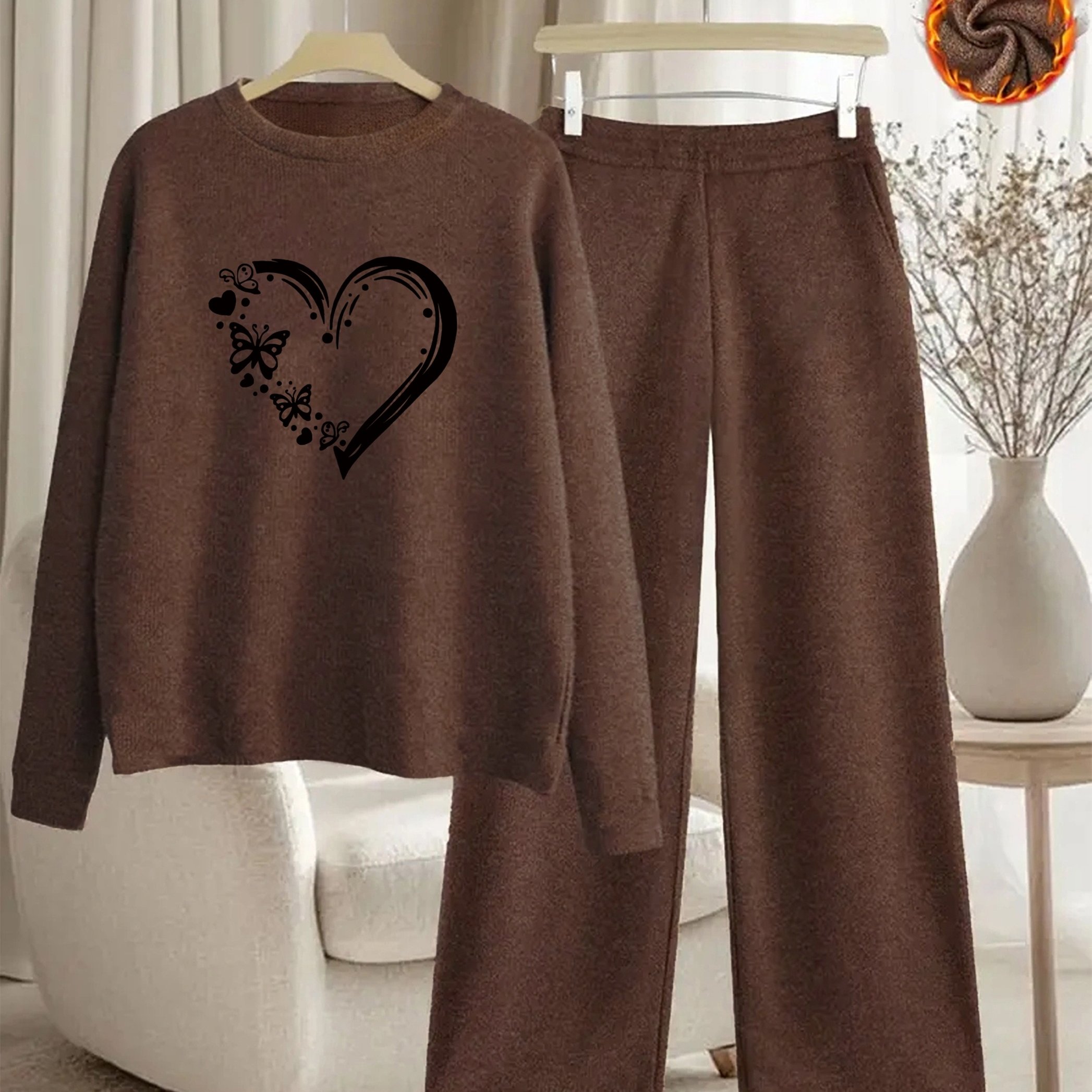 TEMU Women's Stylish Printed Round-neck Sweater Set