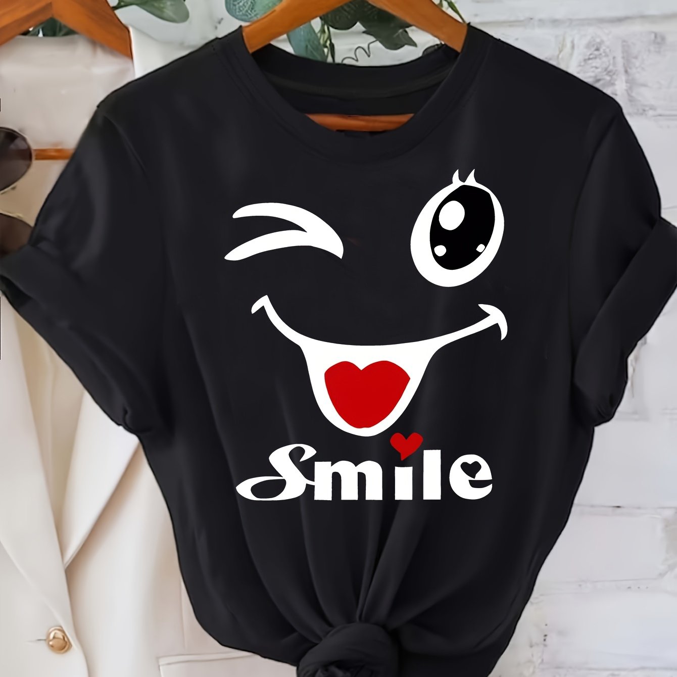 TEMU Funny Print Crew Neck T-shirt, Casual Fashion Short Sleeve T-shirt, Micro-elastic, Non-transparent, Easy To Care Material, Ideal For Casual