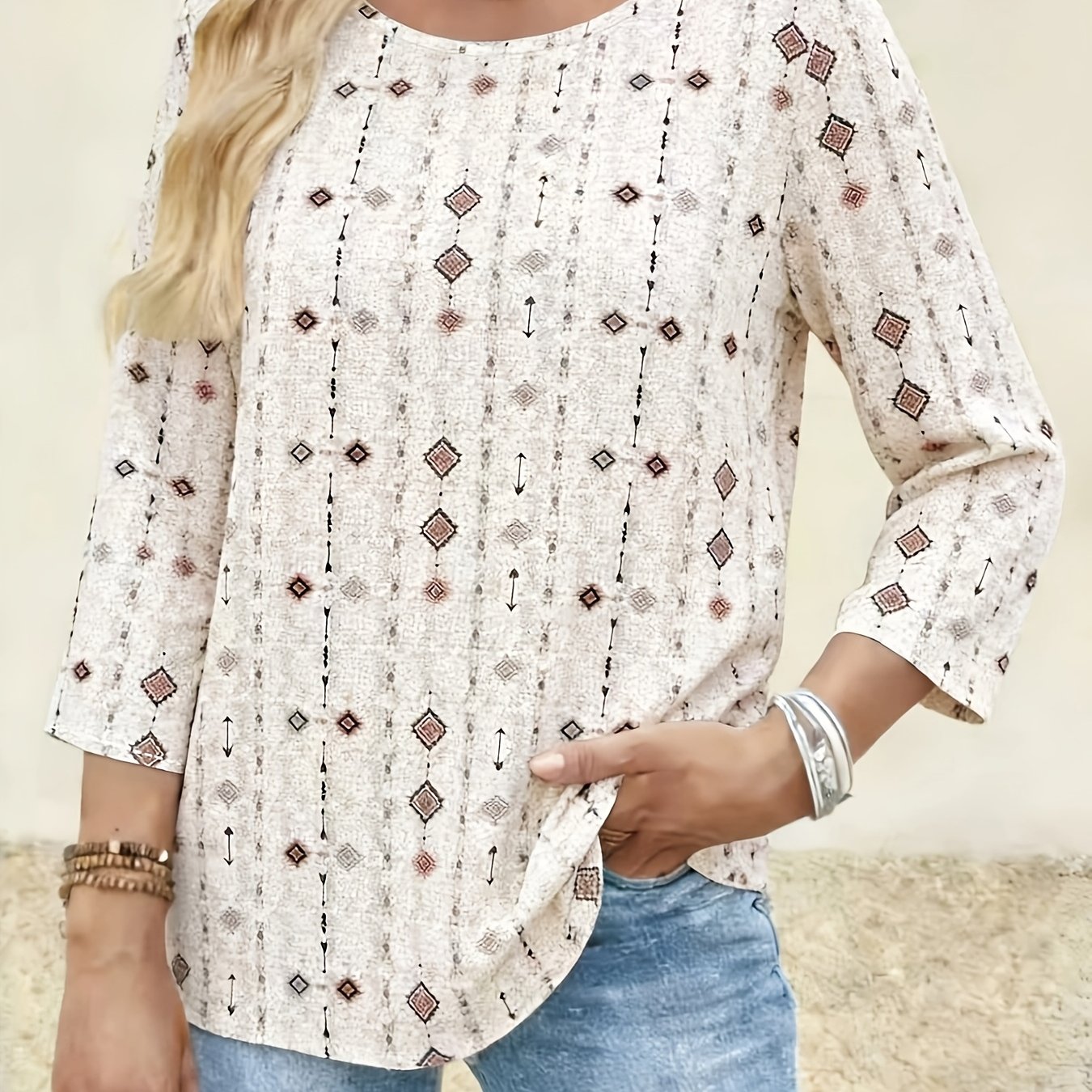 TEMU New Women's Retro Floral Print Blouse Short Sleeve Top Versatile Casual Daily Bohemian Style Fashion T-shirt