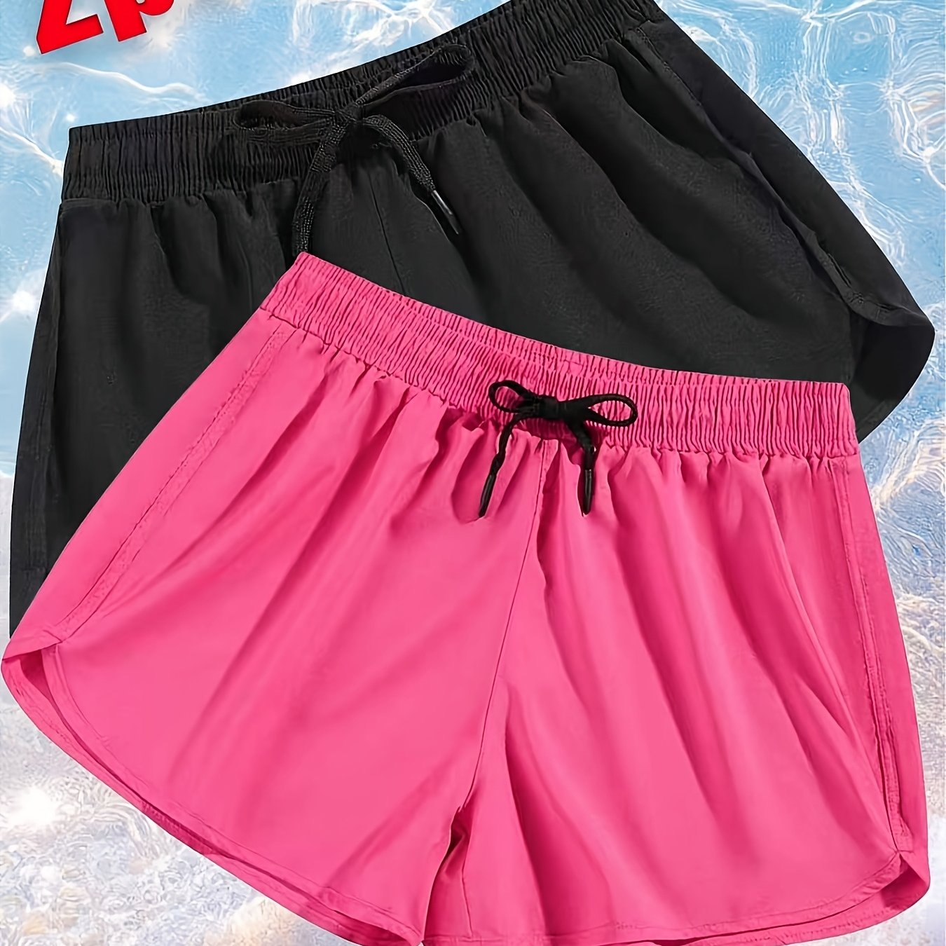 TEMU Conjunto de 2 piezas Nuevas Shorts para Mujer Multicolor, Diseño Sencillo, Deportivos de Secado Rápido, Versátiles y Casuales, Paleta , Suavidad