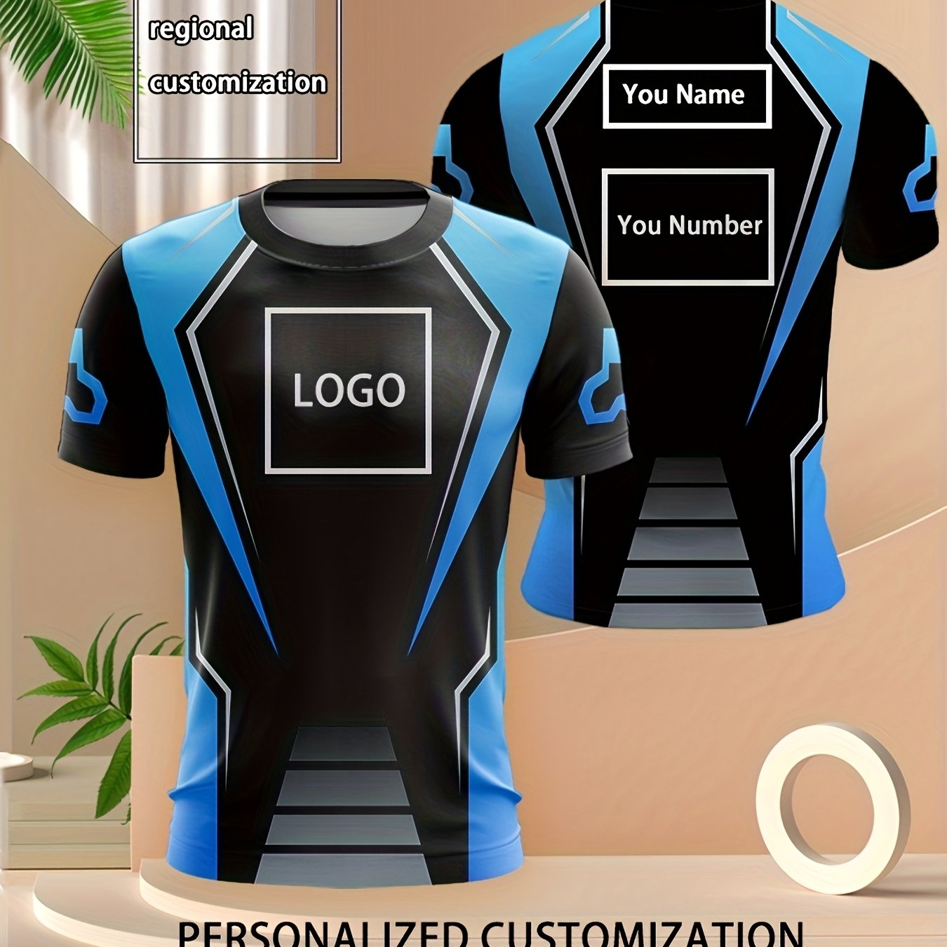 TEMU Men's Customizable 3d Geometric Print T-shirt - Personalized Name/number/logo, Breathable Summer Sportswear, Team & Club Uniforms, Machine