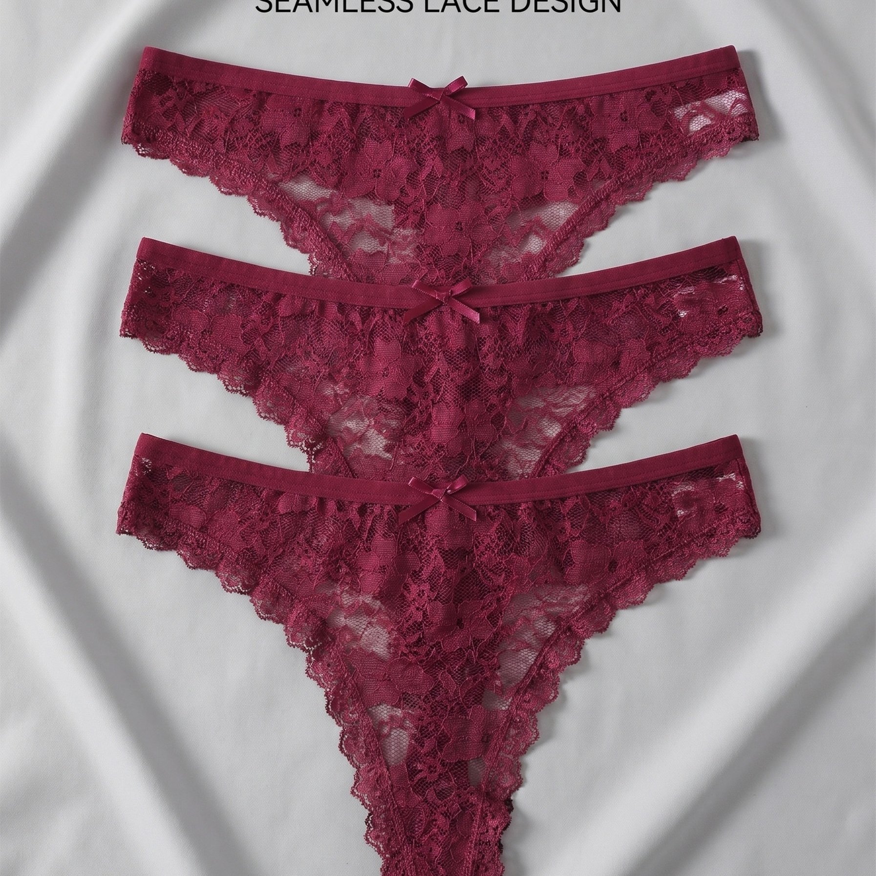 TEMU 3-pack Women's Lace Sexy Panties, Solid Color Comfortable Underwear, Breathable Women' Wear Panties