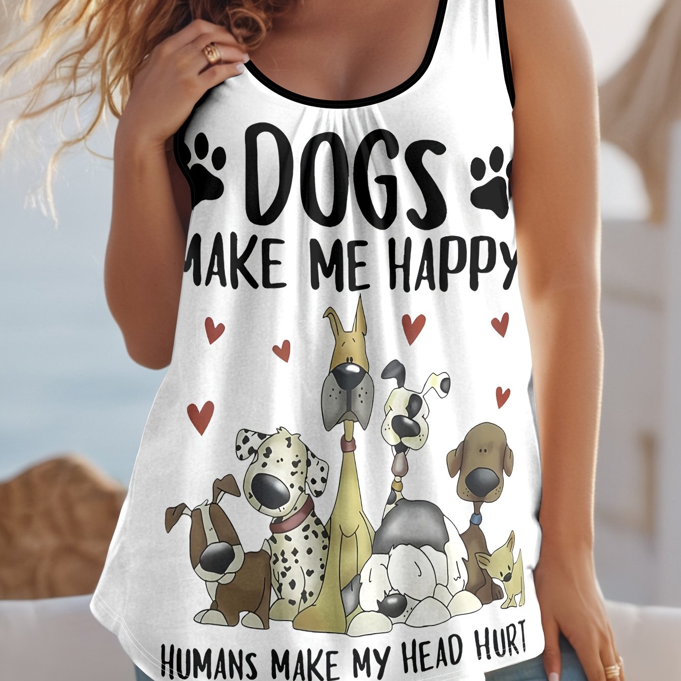 TEMU Plus Size, Comfortable Summer Casual Elegant Women's Plus Size Pleated Tank Top With Cartoon Animal Element Print Pattern