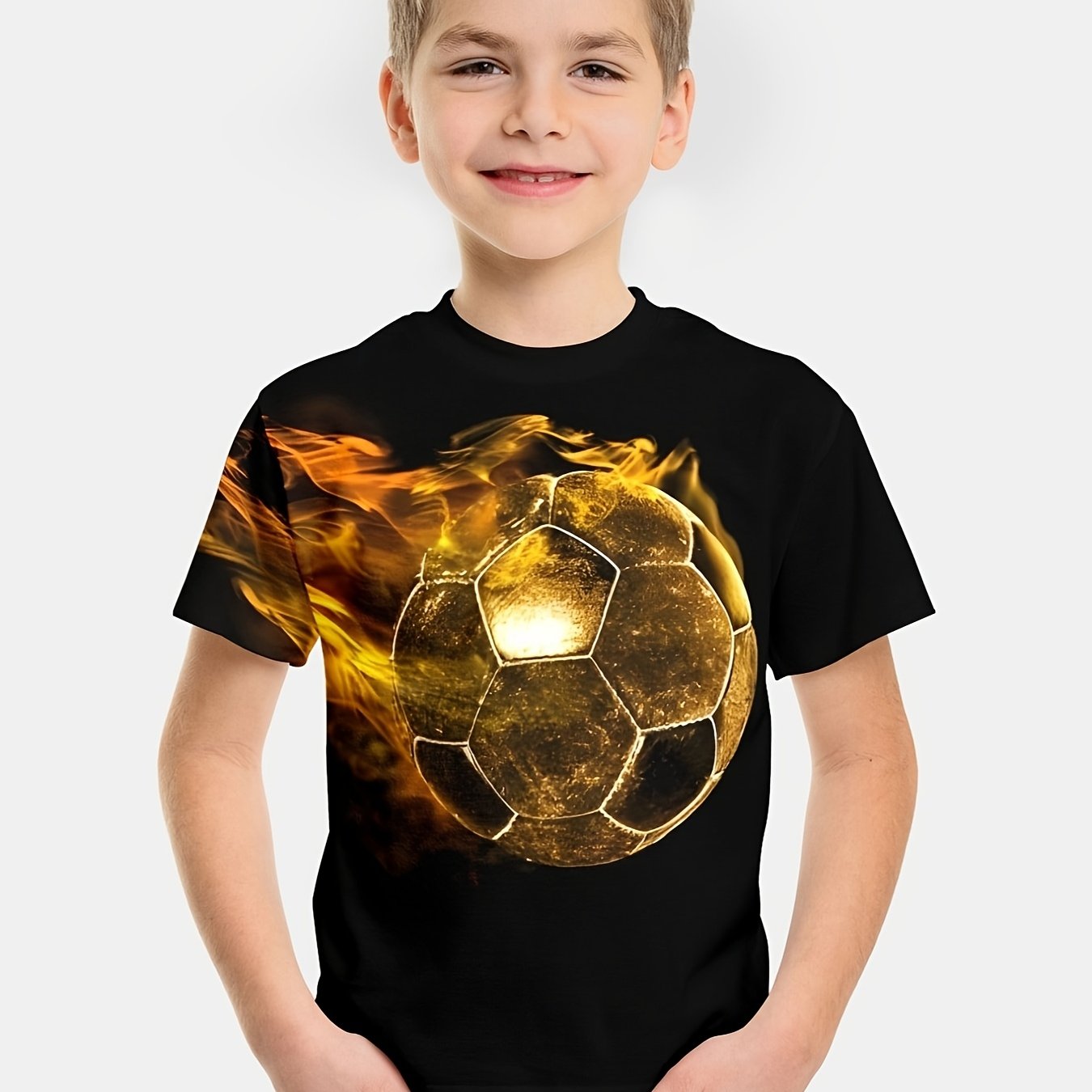 Image of Boys 3d Print Short-sleeved T-shirts For Casual Football And Summer, And Short-sleeved T-shirts For Outdoor Leisure Sports