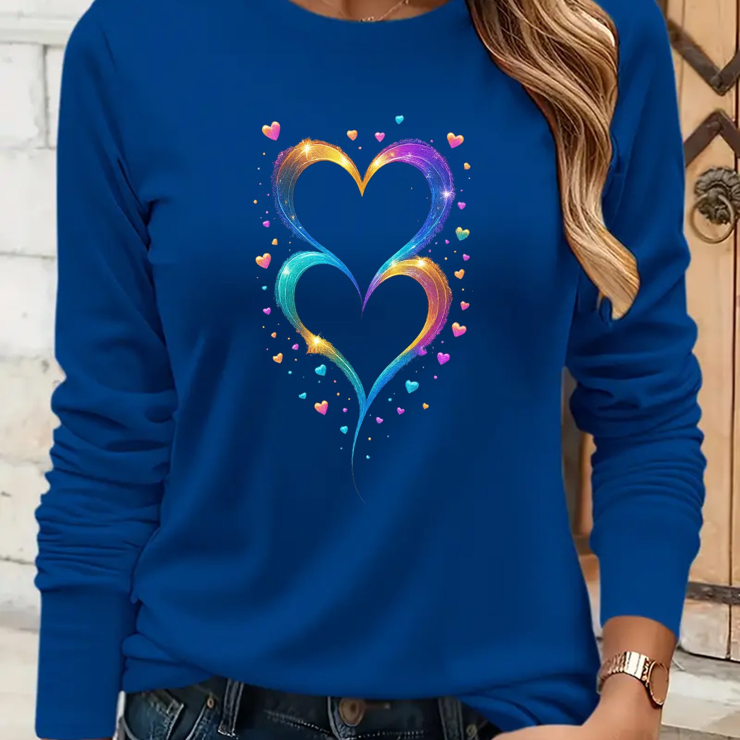 TEMU Long-sleeve T-shirt For Women Featuring A Design, Casual Crew Neck Style, Suitable For Spring, Autumn, And Winter, Part Of Women's Apparel