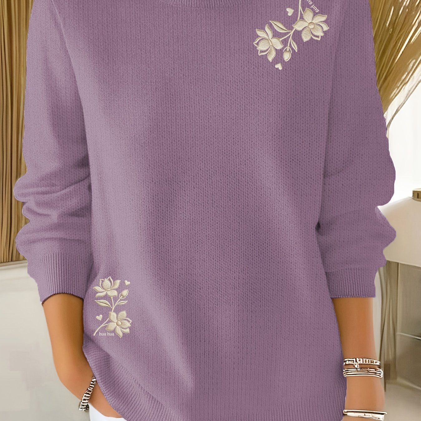 TEMU Printed Design – Non-textured Pattern Women' Round Neck Long Sleeve Sweater Soft For Knitwear Specialty Store - Only Long Sleeve Sweaters