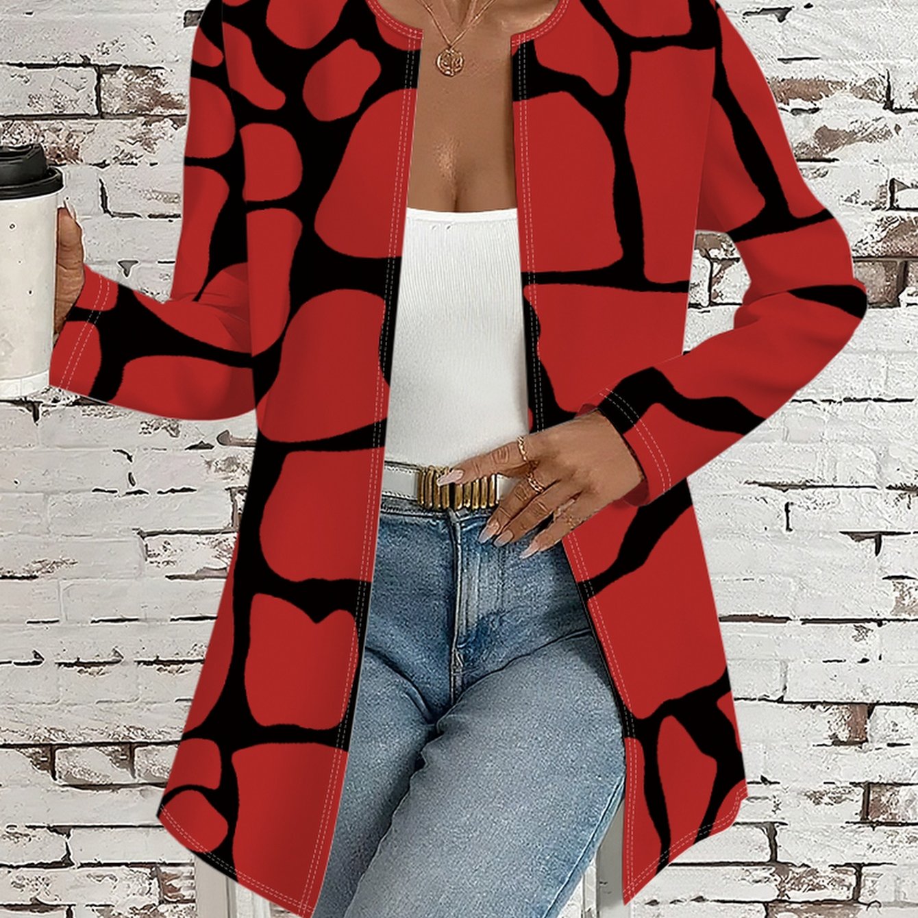 TEMU Printed Design â Not Textured Pattern High-quality Women's Apparel Women's Printed Long-sleeve Cardigan - Comfortable Printed Outerwear Suitabl