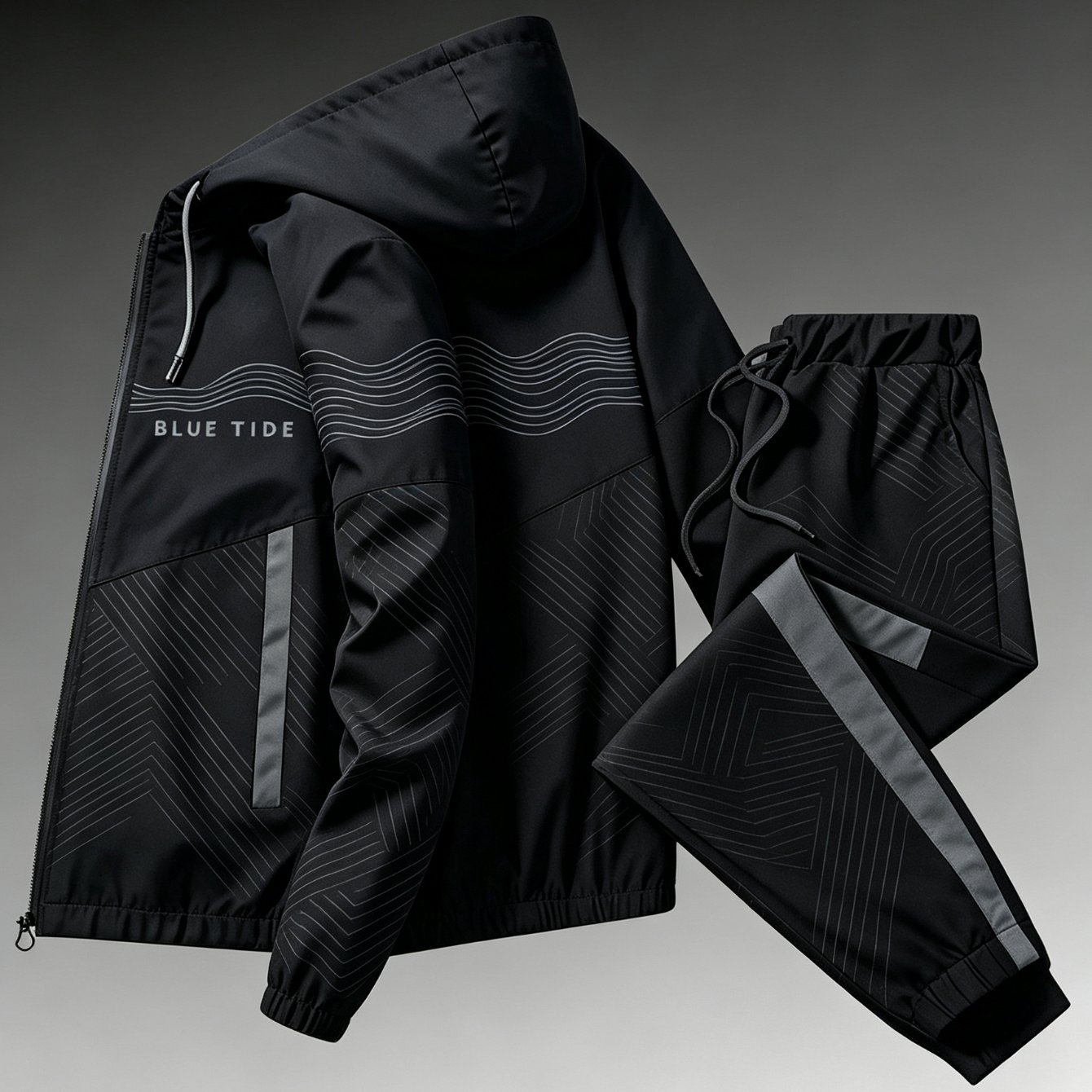 2pcs Set! 2026 New Casual And Stylish Sporty Hooded Jacket And Sweatpants Set | Suitable For Men And Women, Fashionable And Versatile, Suitable For Occasions, Geometric-patterned, Stretch Fabric
