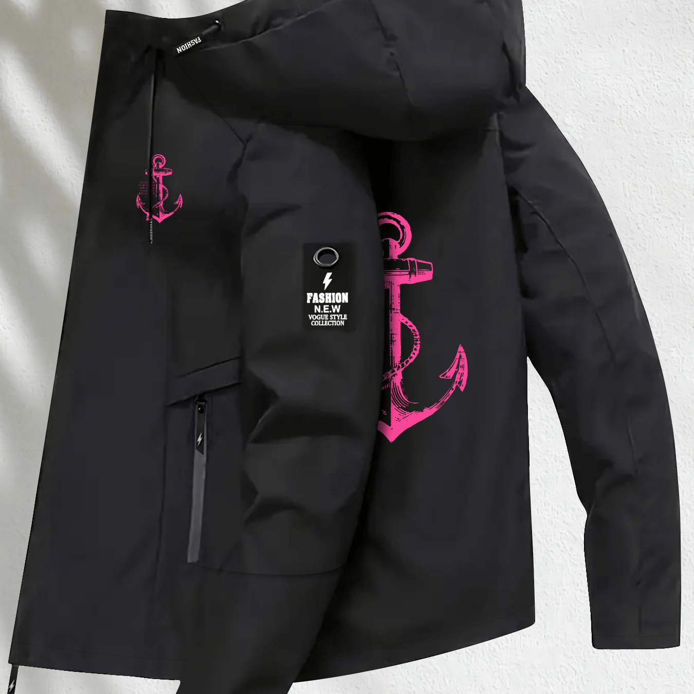 TEMU Women's Lightweight Warm Anchor Print Jacket, Long Sleeve Zip-up Hooded Windbreaker With Pockets, Versatile Daily Outdoor Casual Fashion Zip-up