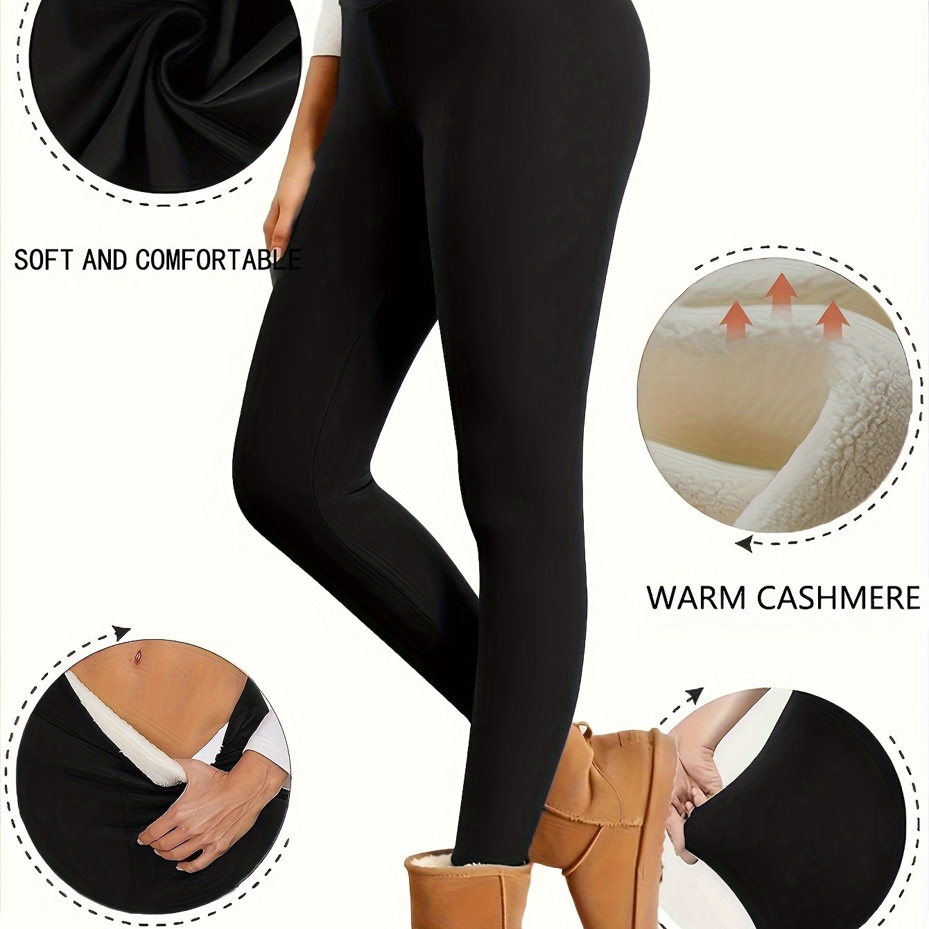 TEMU 1 Pair Of Women's High-waist Fleece-lined Leggings - Cozy & Warm, Stretchy Slim Fit With Leather Tag Detail, Winter & Christmas Wear, Plus Size Leggings