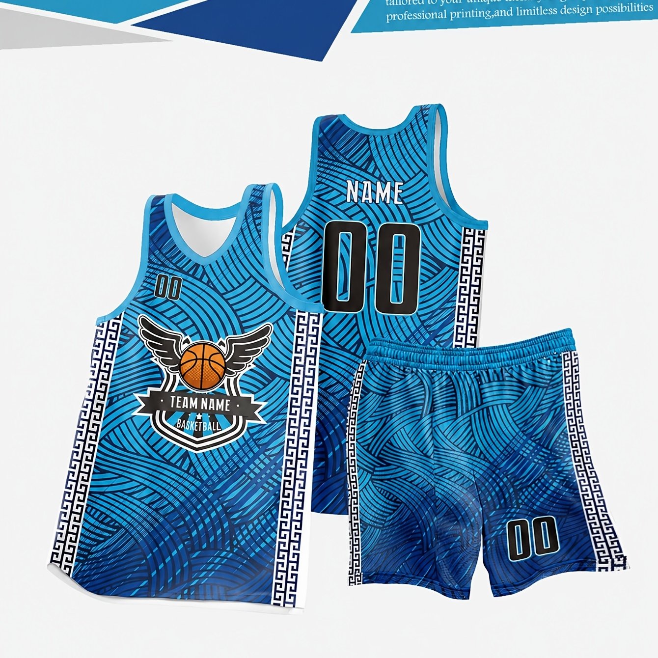 TEMU Ensemble de maillot et short de basketball bleu personnalisé pour compétitions d'équipe, convient aux adultes et aux jeunes