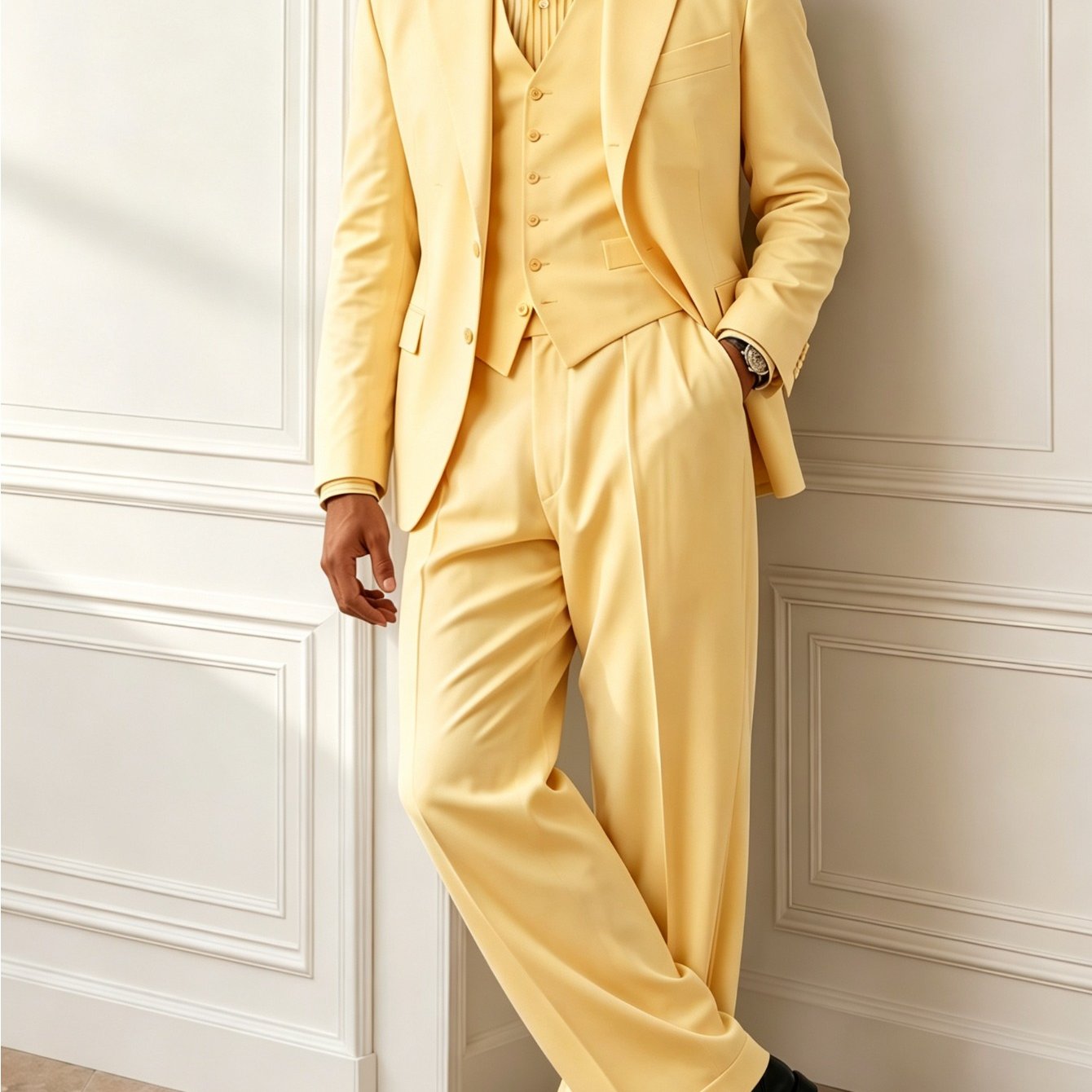 item picture mens 2pcs solid color pointed collar suit two button loose     wide leg formal trousers wedding groom banquet business gentleman formal suit