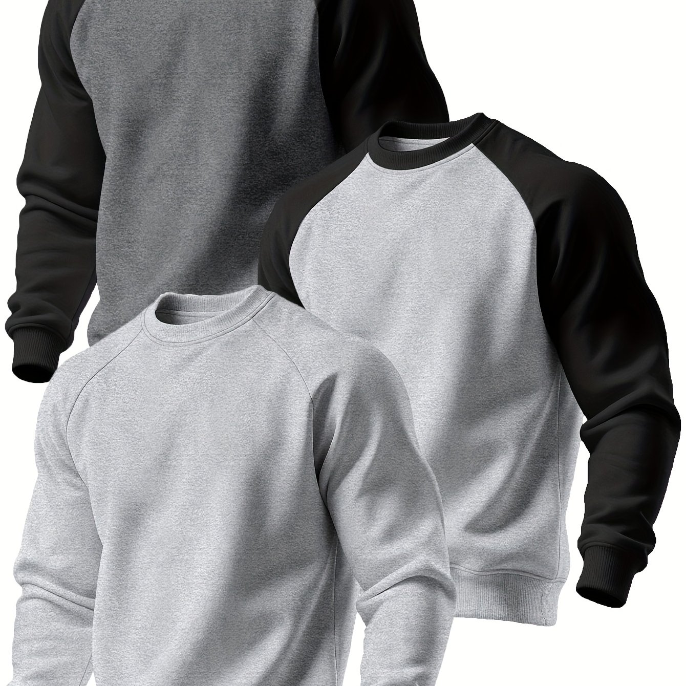 TEMU Men's New Autumn And Winter Round Neck Long Sleeve Casual Easy High-end Thickened Warm Sweatshirt Three-piece Set (250g Brushed Fabric)