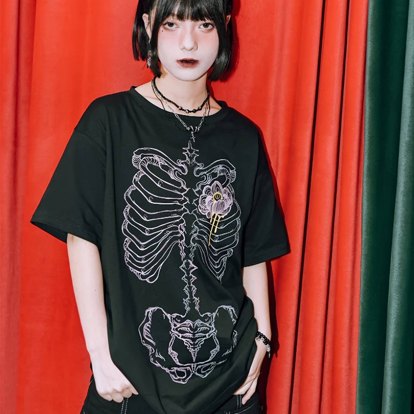 Maglietta Grunge Donna Y2K Vintage, Manica Lunga Oversize, Top Emo Gothic Harajuku Con Stampa Grafica, Nero