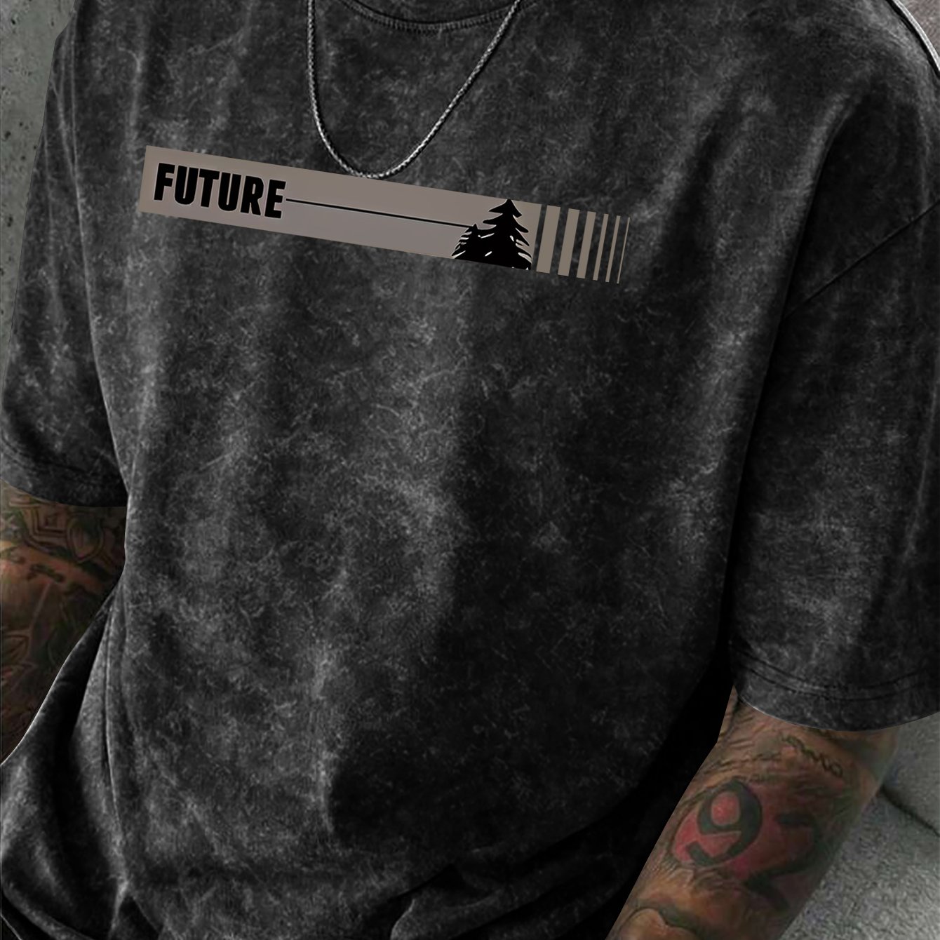 TEMU Men's Mountain Distressed Wash Comfortable Short Sleeve T-shirt