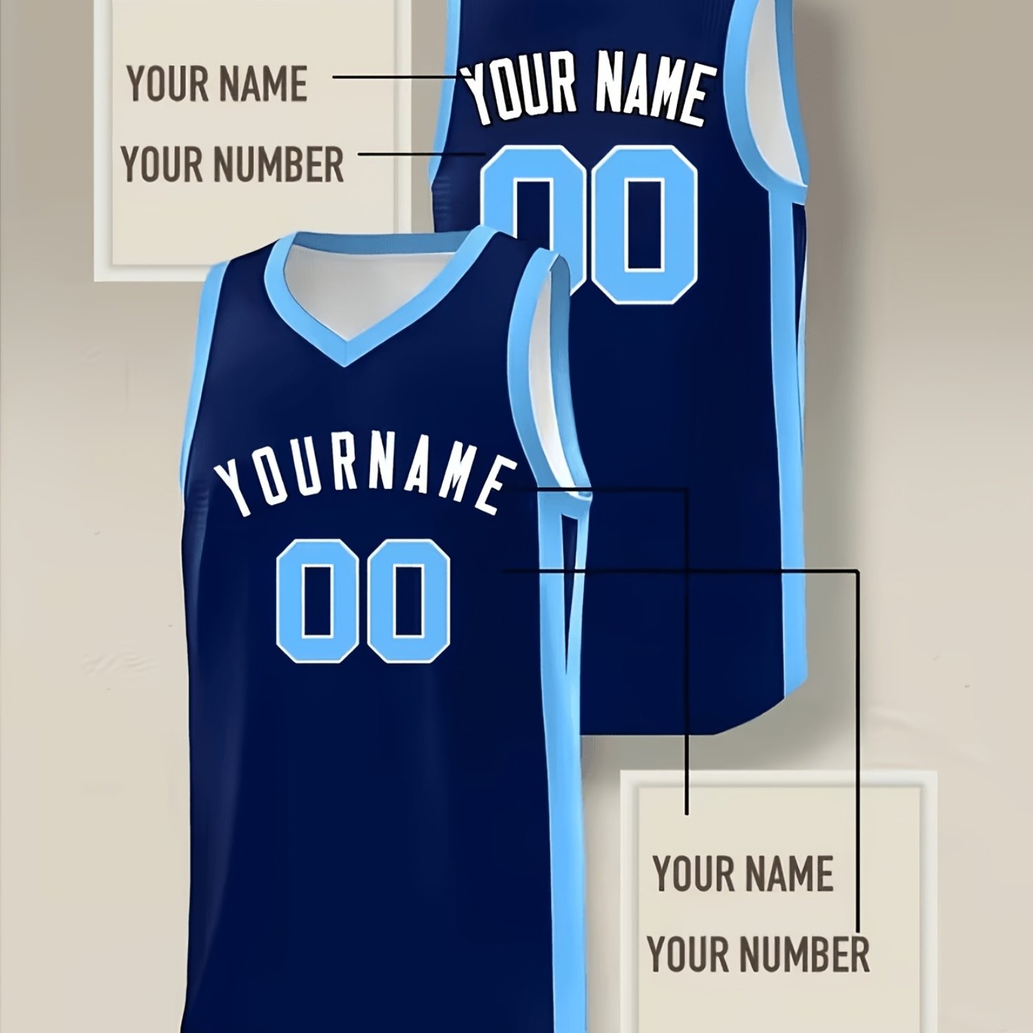 TEMU Customizable Basketball Uniform V-neck Vest - Personalized Name And Number, V-neck, Polyester, Ideal For Game Day And Team Sports, Basketball