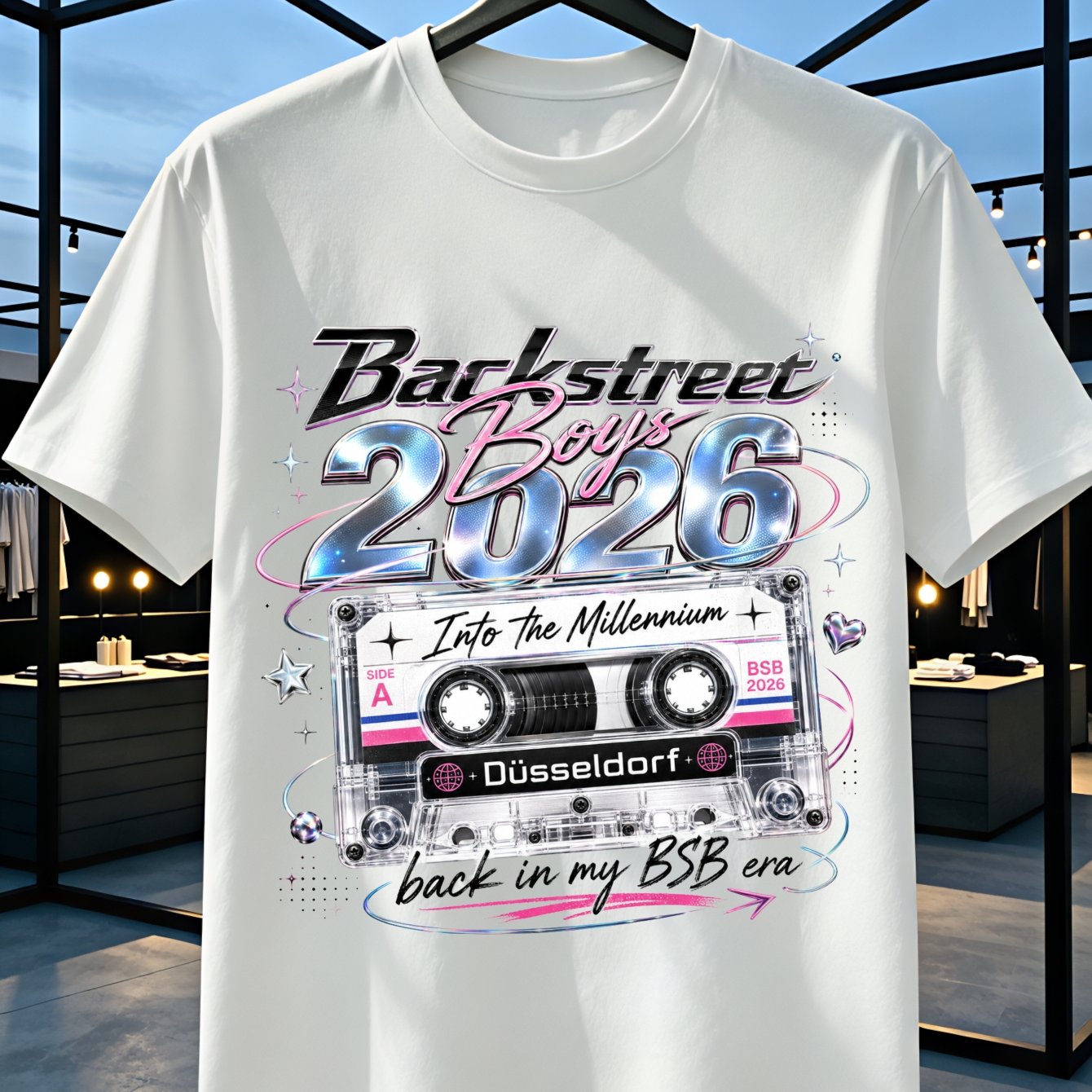 Image of Backstreet Official T-shirt - Retro Bsb Tee With Iconic Cassette Tape & Back Print, Y2k Suitable For, Unisex &, Machine Washable For Concerts, Casual Attire ( 2026)
