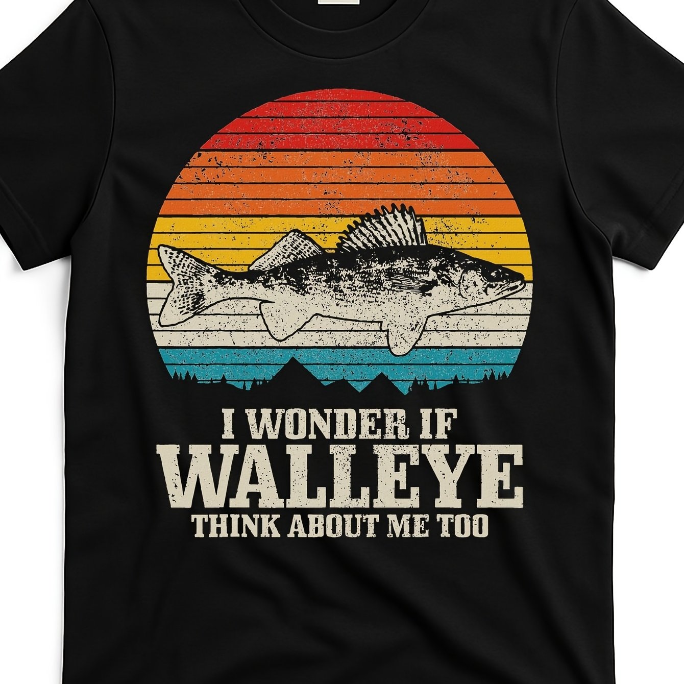 TEMU T-shirt de pêche au doré jaune vintage pour homme - Imprimé rétro « Je me demande si jaune », coupe ample à col rond, lavable en machine, tenue