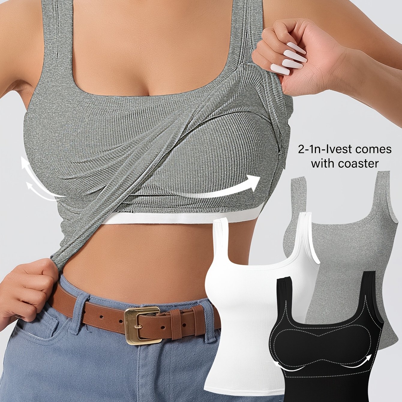 Image of Development Middle East 3pcs Set Large Women's Vest With Removable Pads Slimming Solid Color Inner Layering Top