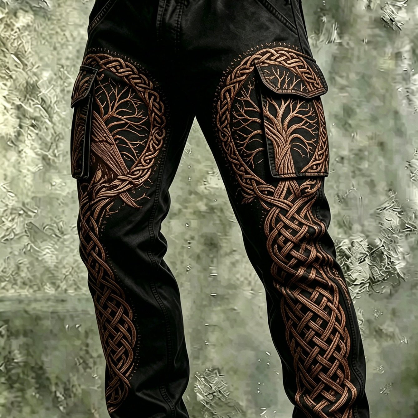 Image of Men's Celtic Tree Of Printed Cargo Pants Casual Multi-pocket Outdoor Trousers Daily Wear