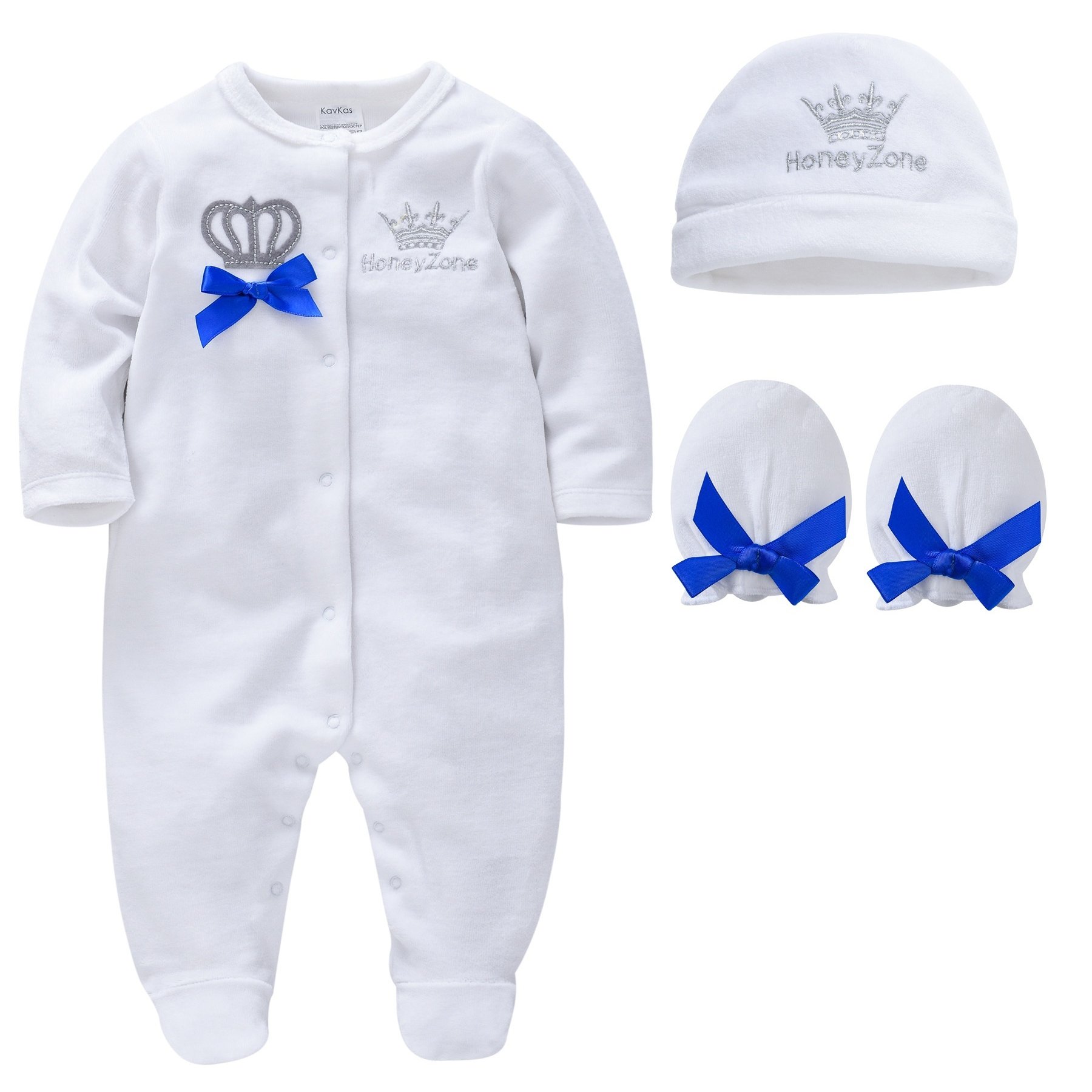 Image of Baby Boy Cut Crown Long-sleeved Footed Jumpsuit Set, For Outdoor