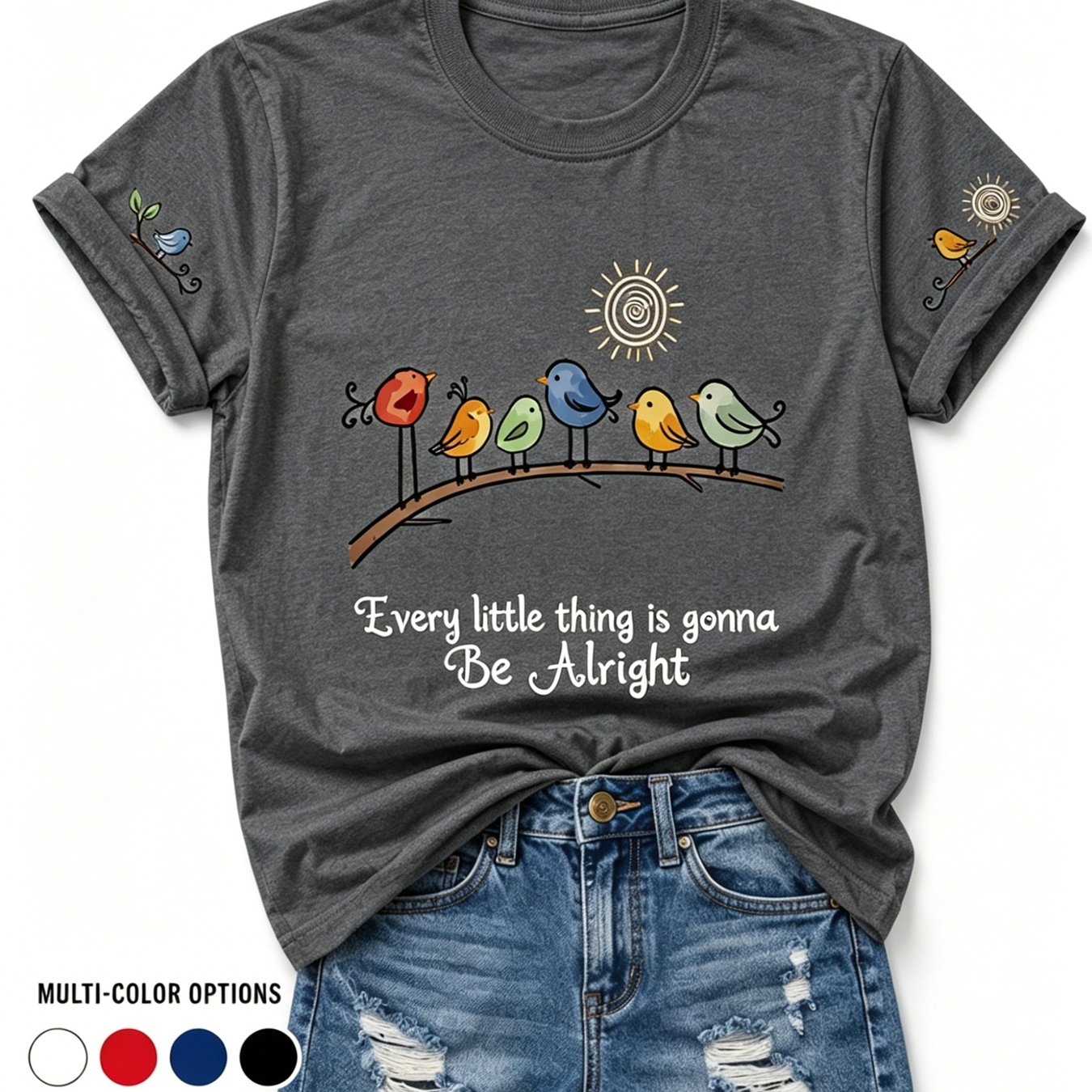 TEMU Plus Size, Women's Plus Size Oversized T-shirt - 180g Soft Crew Neck Short Sleeve Suitable For Spring Summer Casual Wear, Loose With Bird Sun