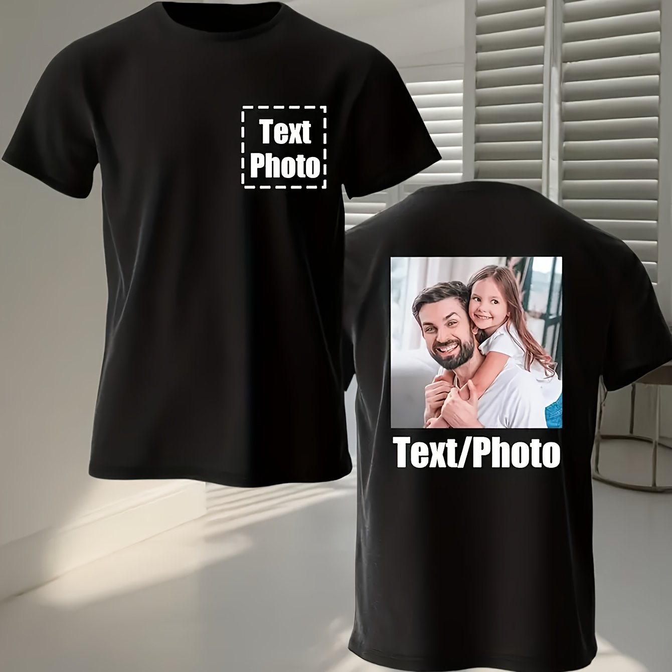 1pc Men's Custom Quick- T-shirt | Personalized , Double-sided Print, Ideal For Gym, , Family Photos, Festivals, Birthday Gifts, Unique Memory T-shirt | , Crew Neck, Stretch Fabric