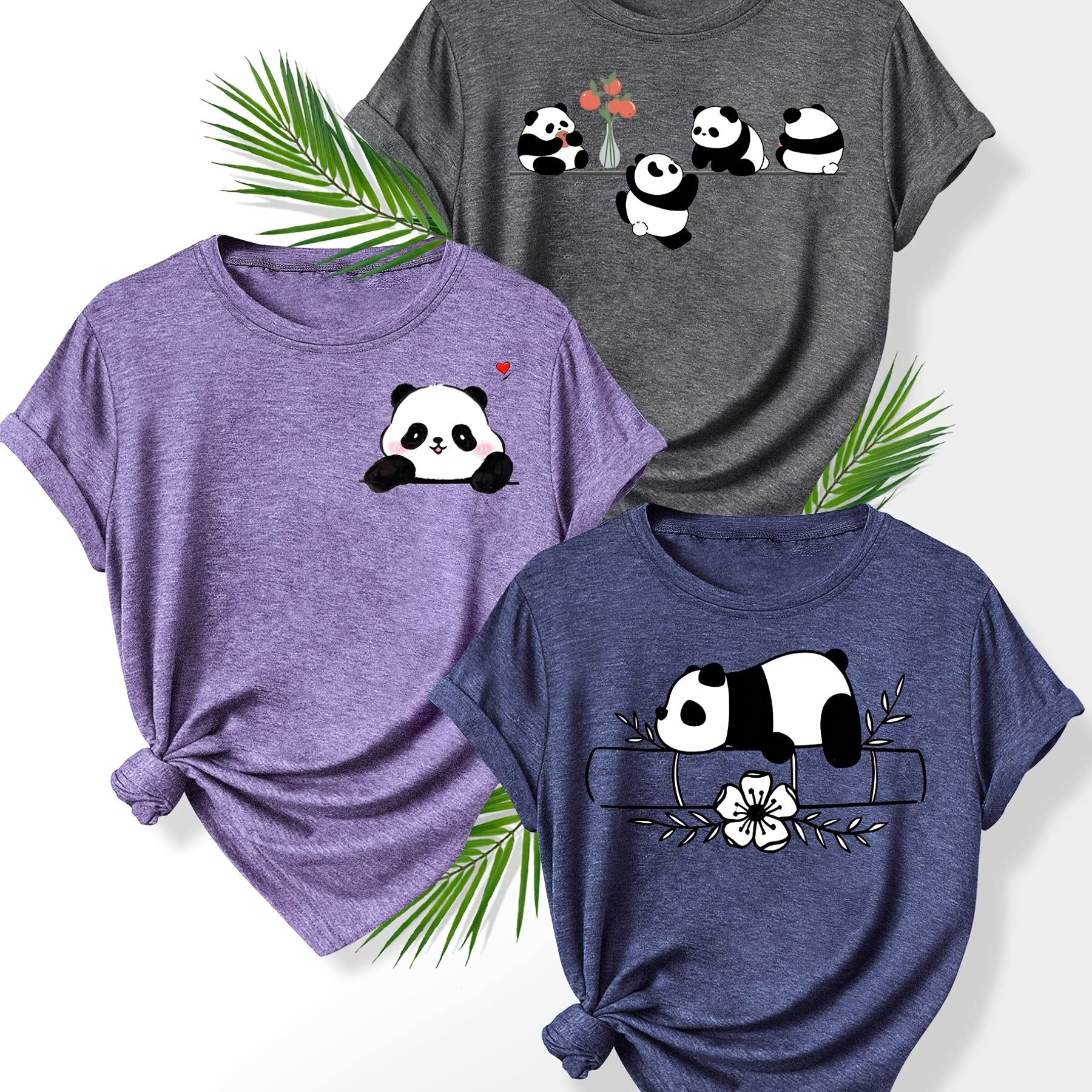 TEMU A Set Of 3 Stylish And Easy Short-sleeve T-shirts Featuring A Cute Bear Pattern, Perfect For Summer Casual Sportswear, In Multiple Colors And