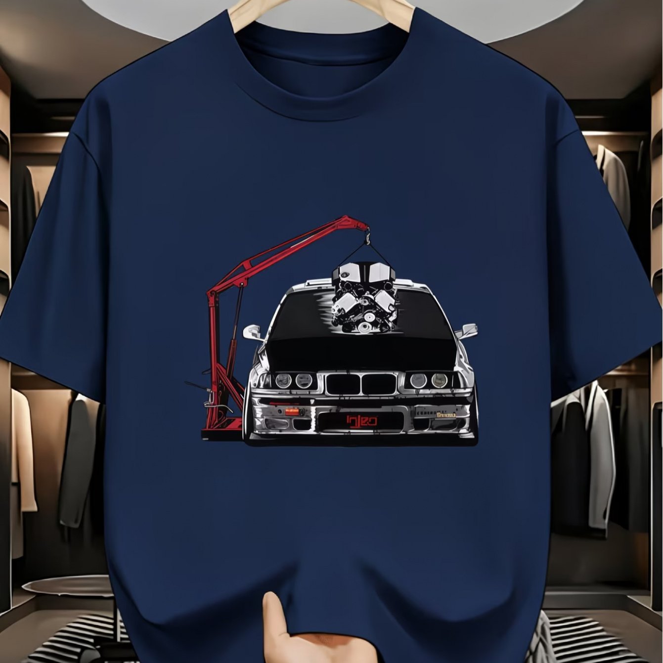 TEMU Summer Light Mature Style Modified Round Neck T-shirt, Low-key E36 Modified Car Print, Car Texture Design, Fabric Drapes And Is Not Easily